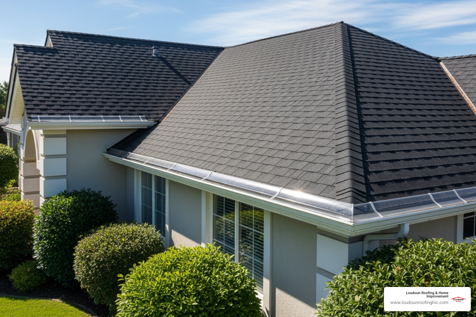 Clean roof and gutters on a sunny day after professional cleaning - Roof and gutter cleaning