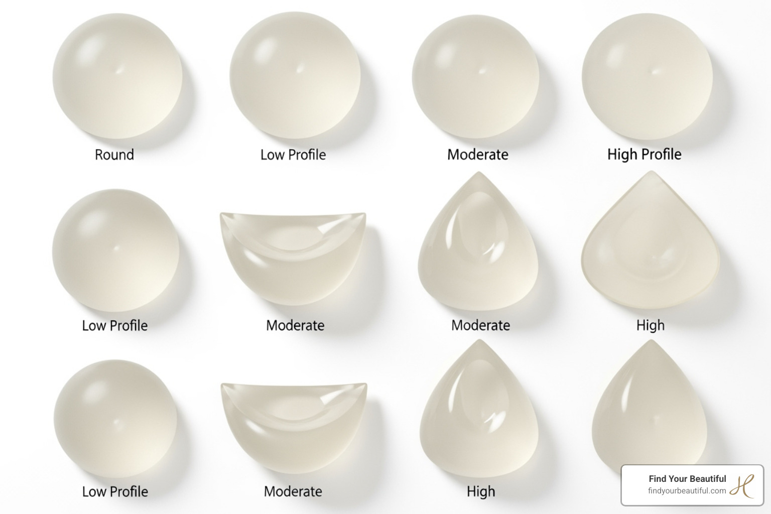 showing different implant shapes and profiles - Breast Augmentation - Long-Tail/CTR