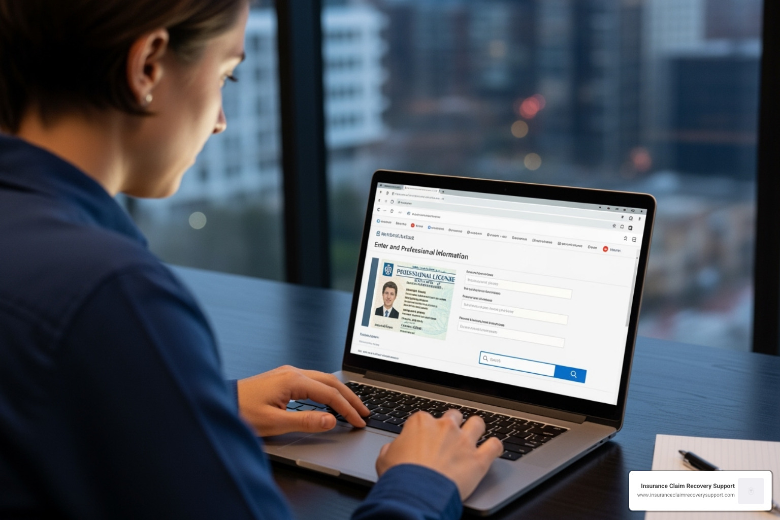 person checking a license on a laptop - fort lauderdale public adjusters