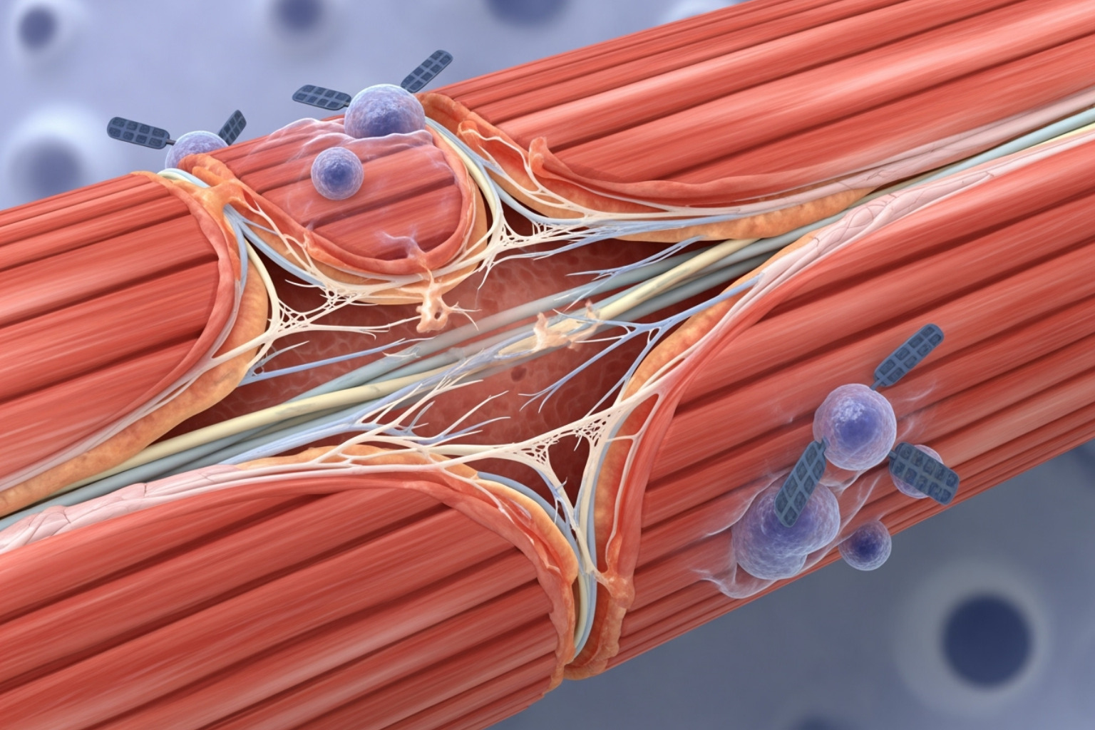 illustration of microscopic tears in a muscle fiber - how to get rid of soreness illustration of microscopic tears in a muscle fiber - how to get rid of soreness