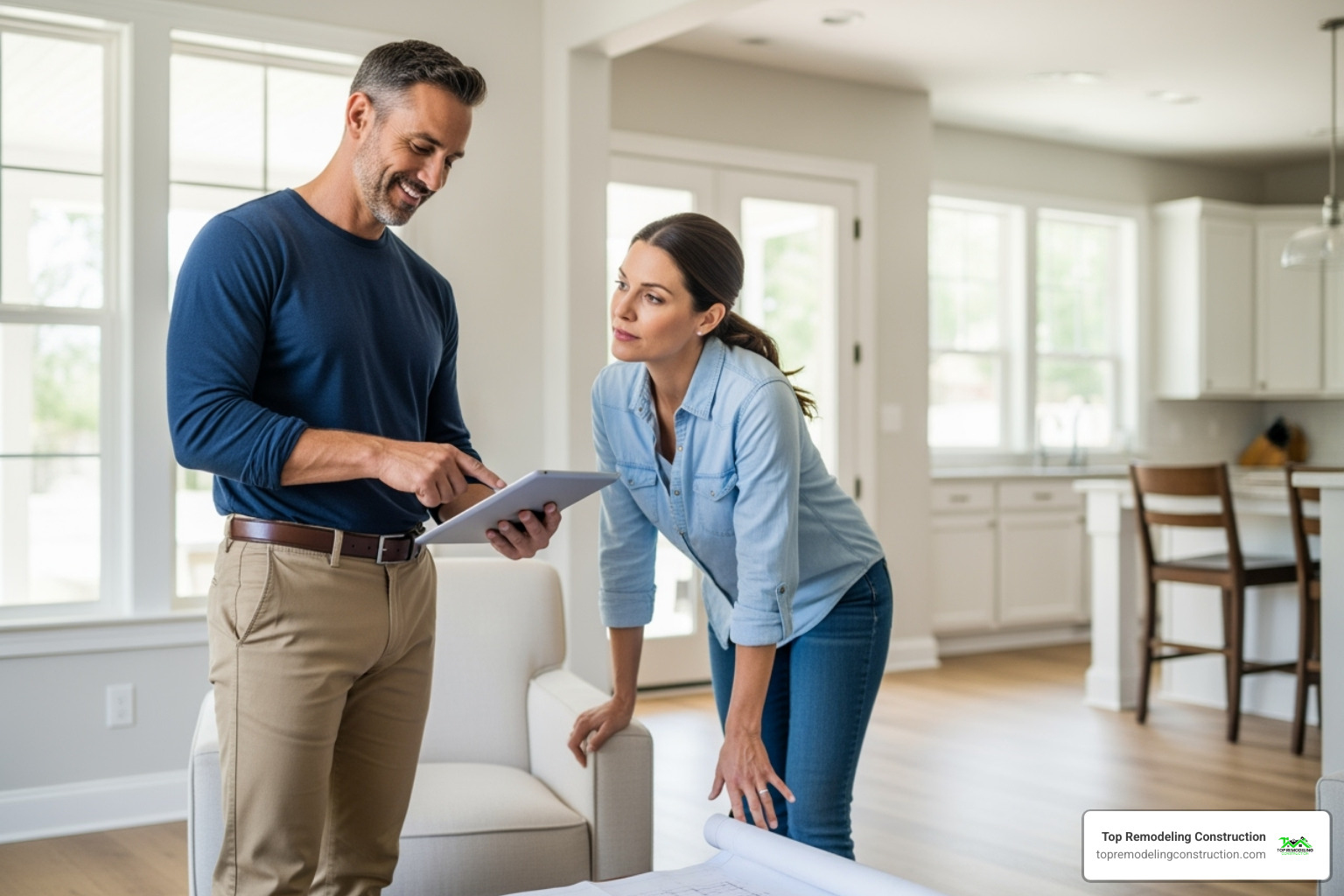 friendly contractor consulting with a homeowner friendly contractor consulting with a homeowner