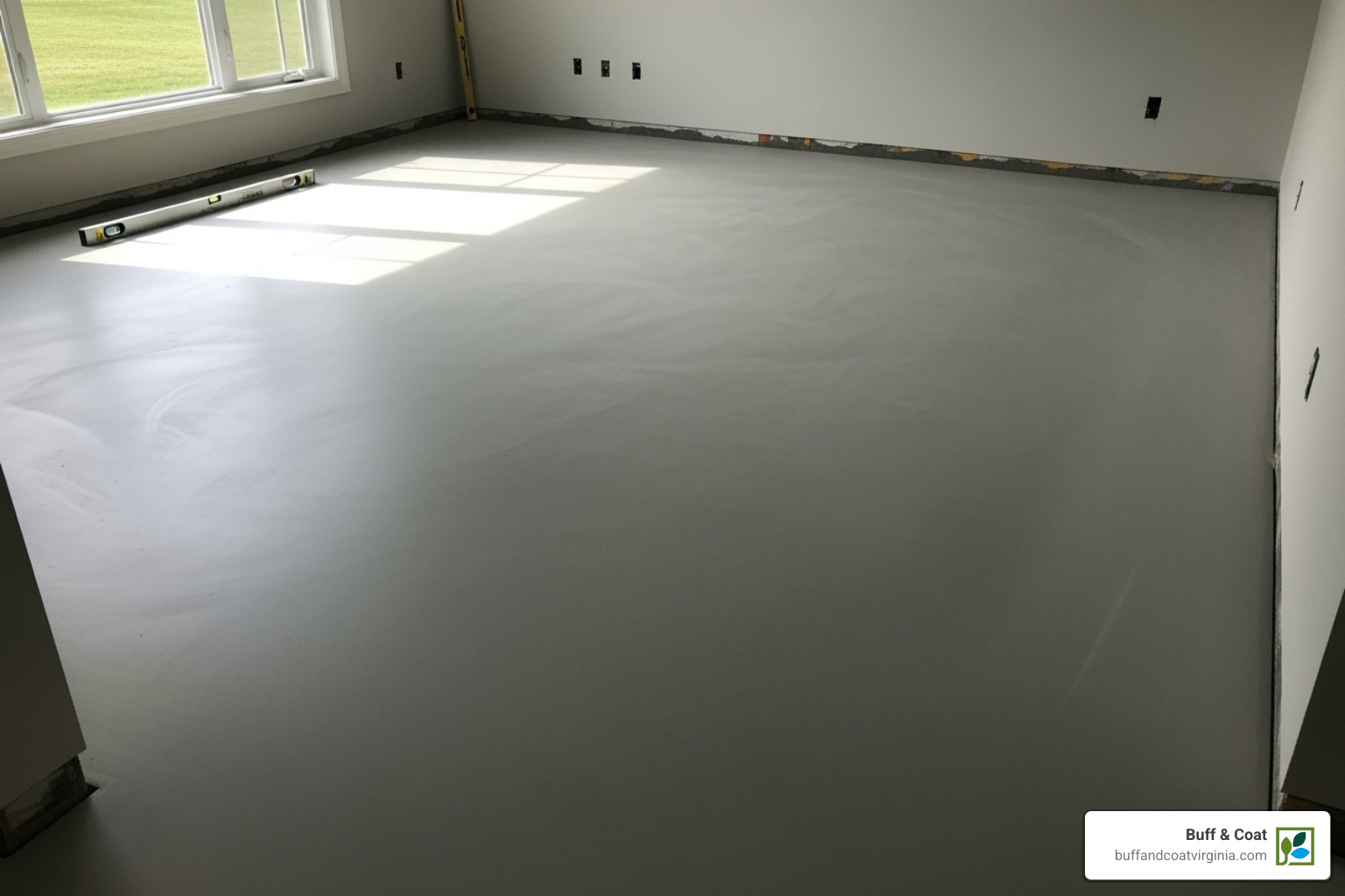 Perfectly clean and level concrete subfloor ready for installation - solid wood floor on concrete Perfectly clean and level concrete subfloor ready for installation - solid wood floor on concrete