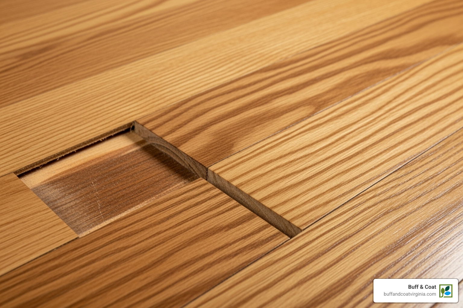 Perfectly repaired section of hardwood flooring, blending seamlessly with the old boards - how to replace a hardwood floor board Perfectly repaired section of hardwood flooring, blending seamlessly with the old boards - how to replace a hardwood floor board