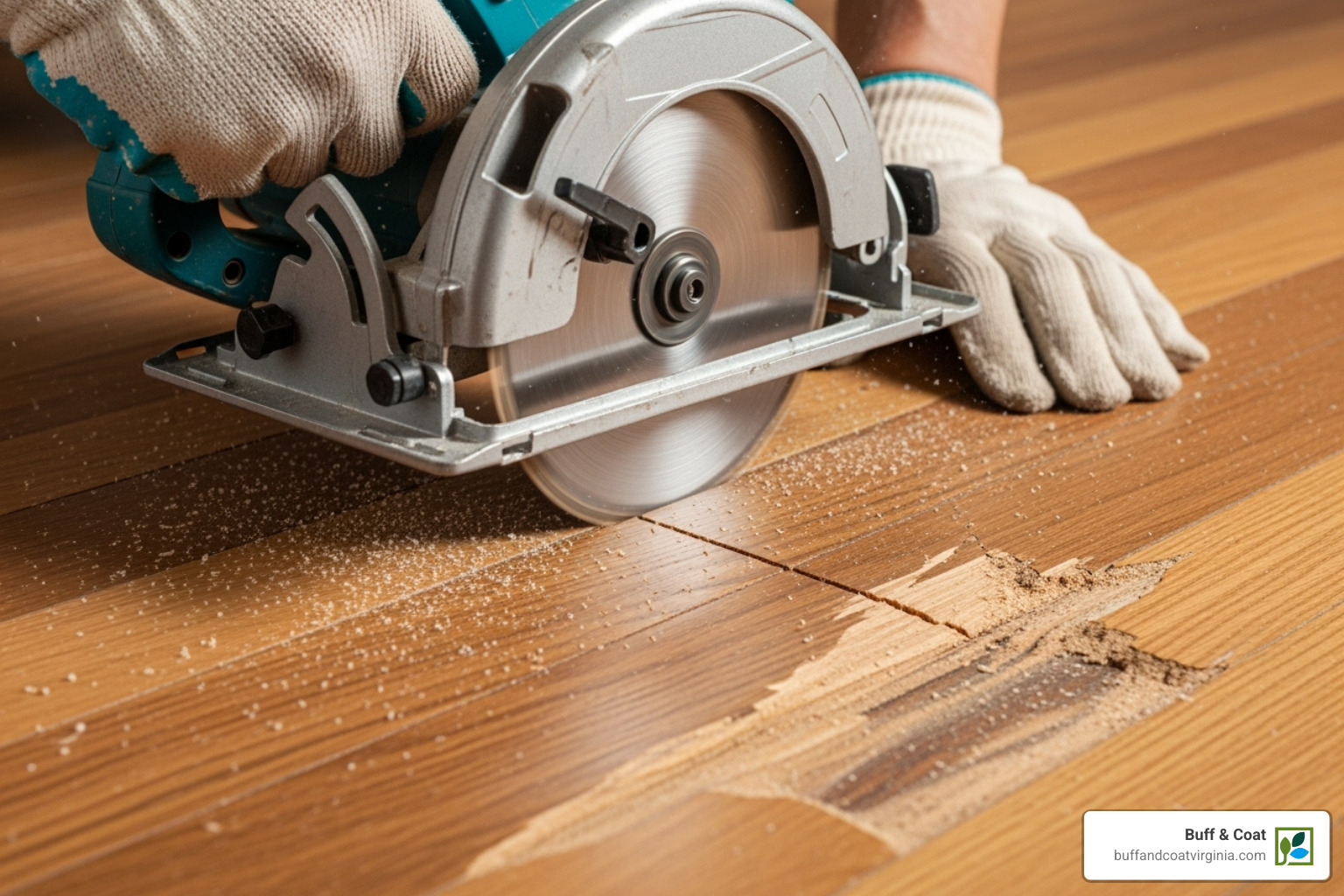 Circular saw making a relief cut down the center of a damaged board - how to replace a hardwood floor board Circular saw making a relief cut down the center of a damaged board - how to replace a hardwood floor board