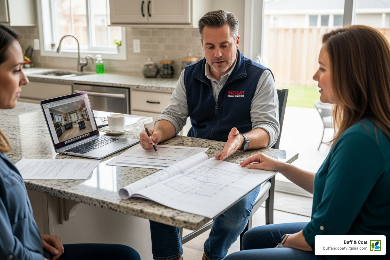 A contractor providing a detailed estimate to a homeowner - cheap hardwood floor refinishing A contractor providing a detailed estimate to a homeowner - cheap hardwood floor refinishing