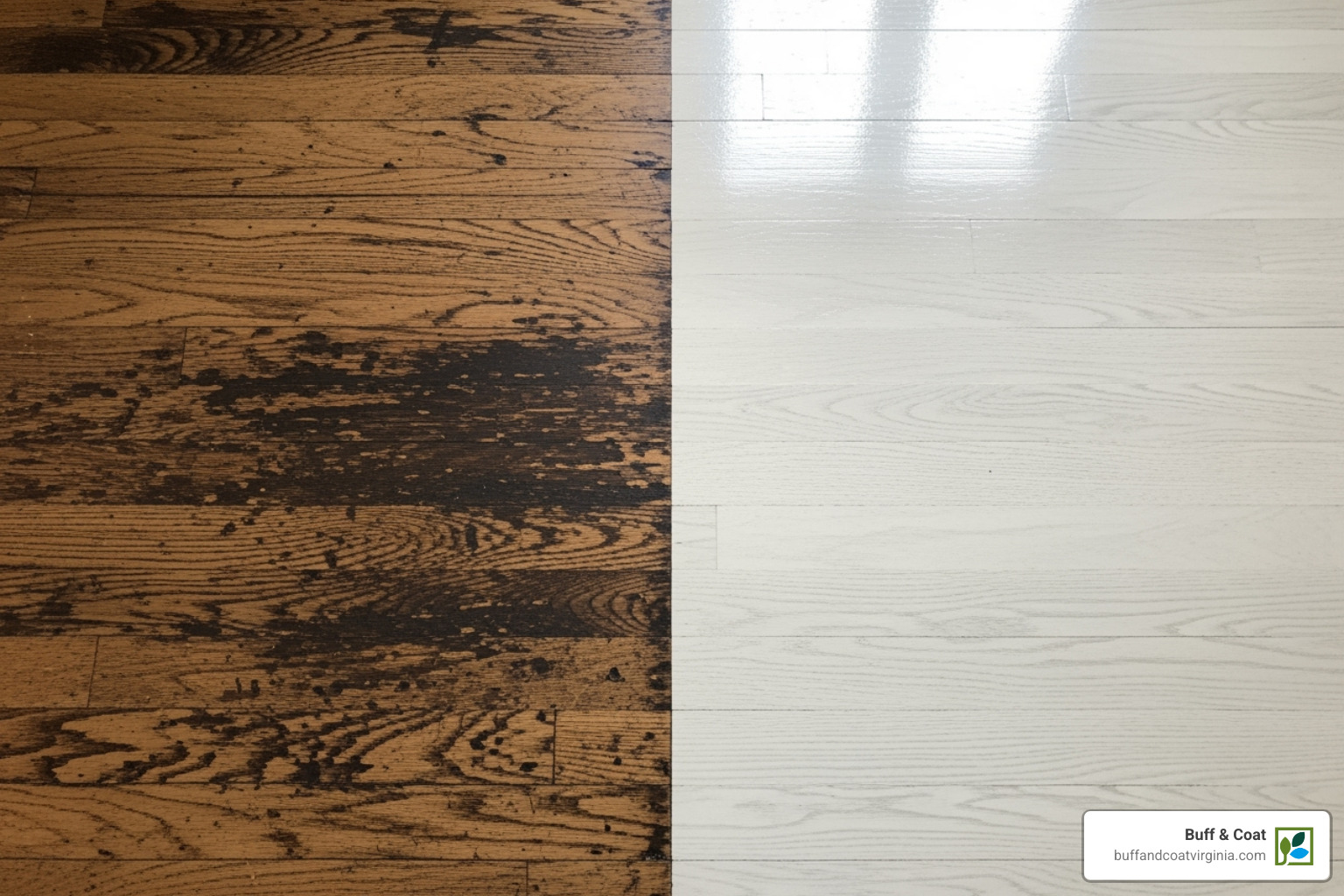 damaged floor next to a protected, pristine floor. - high traffic floor protection damaged floor next to a protected, pristine floor. - high traffic floor protection