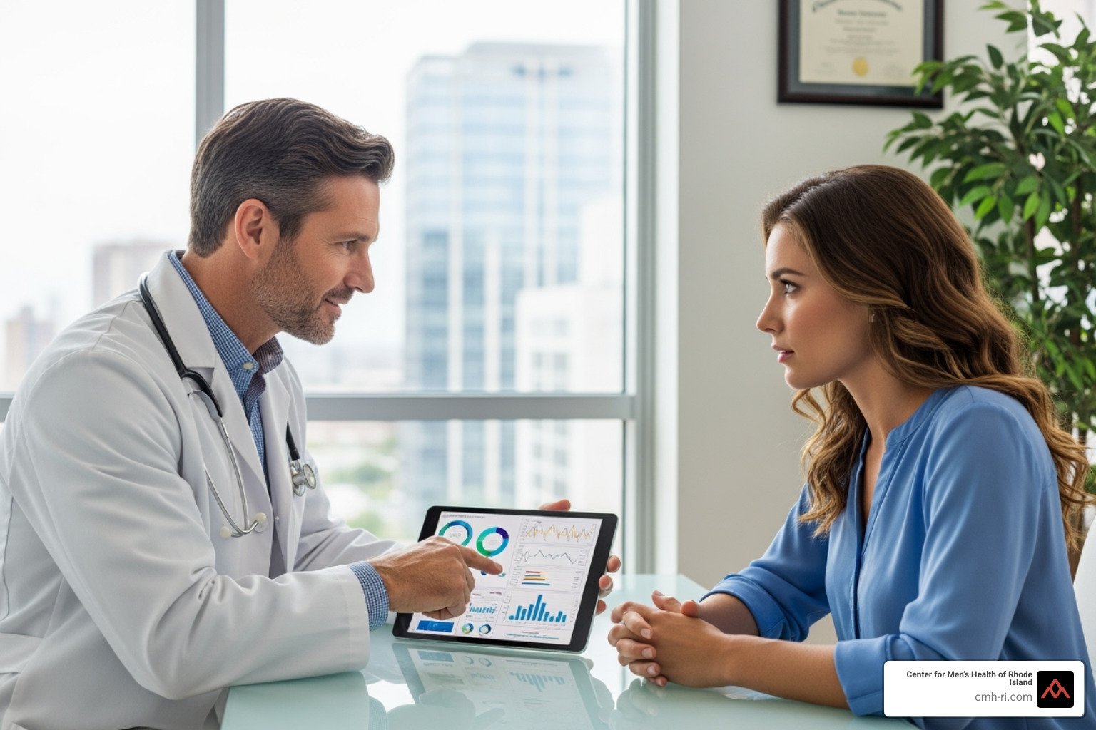 doctor discussing results with patient in Providence, RI - low testosterone mood symptoms