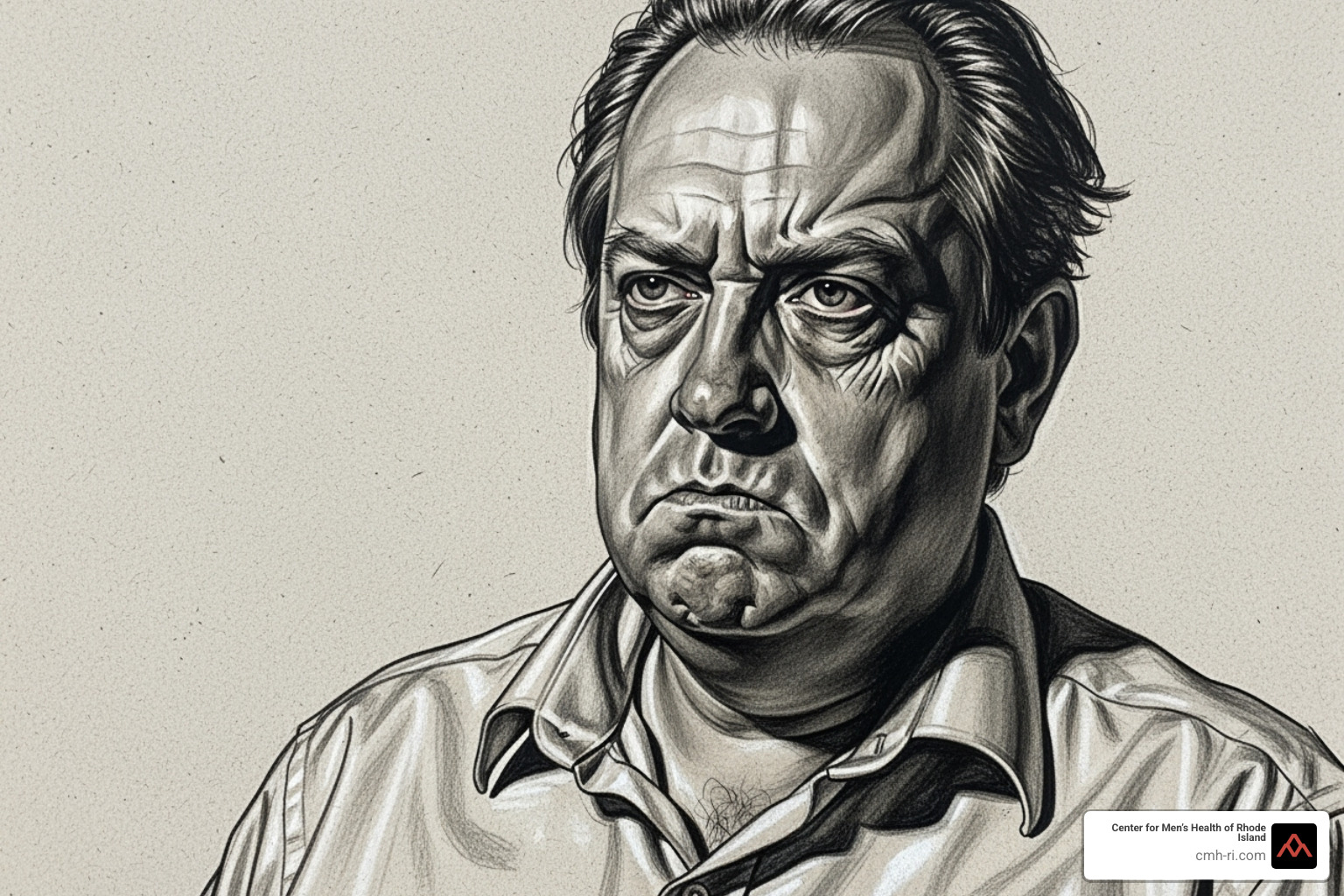 Illustration of a man showing various symptoms of Low T like fatigue, low libido, weight gain, and irritability - low t clinic providence