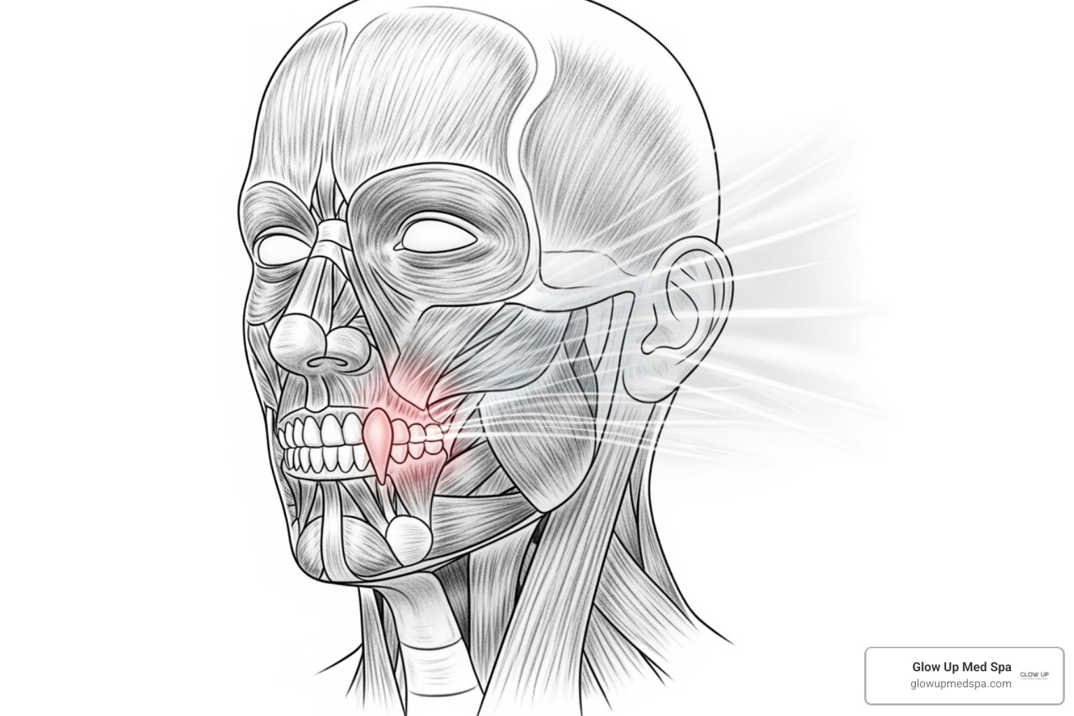 Image showing pain referral patterns from the masseter muscle - botox for tmj costa mesa
