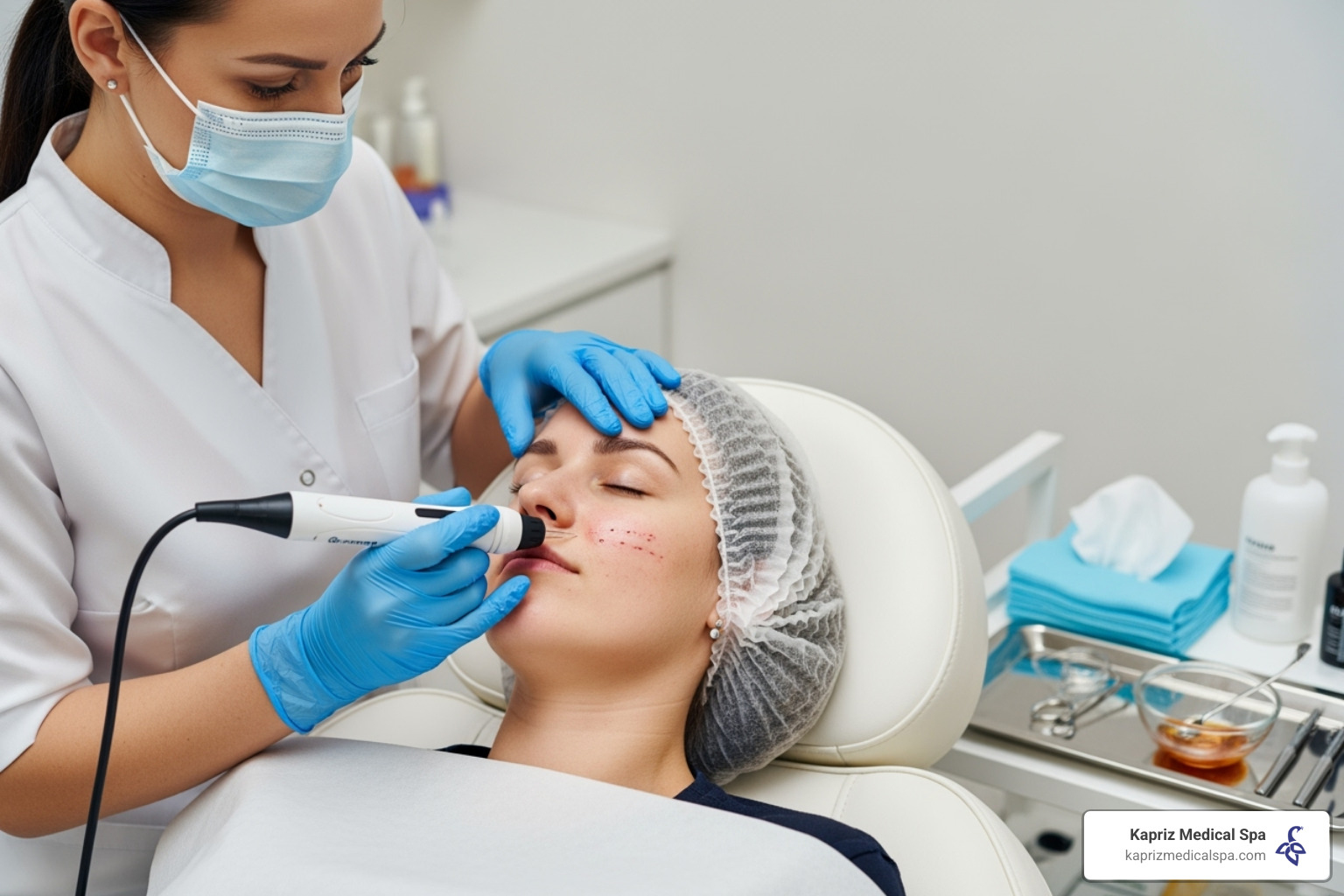 Professional performing microneedling treatment on a client's face - what is skin rejuvenation treatment