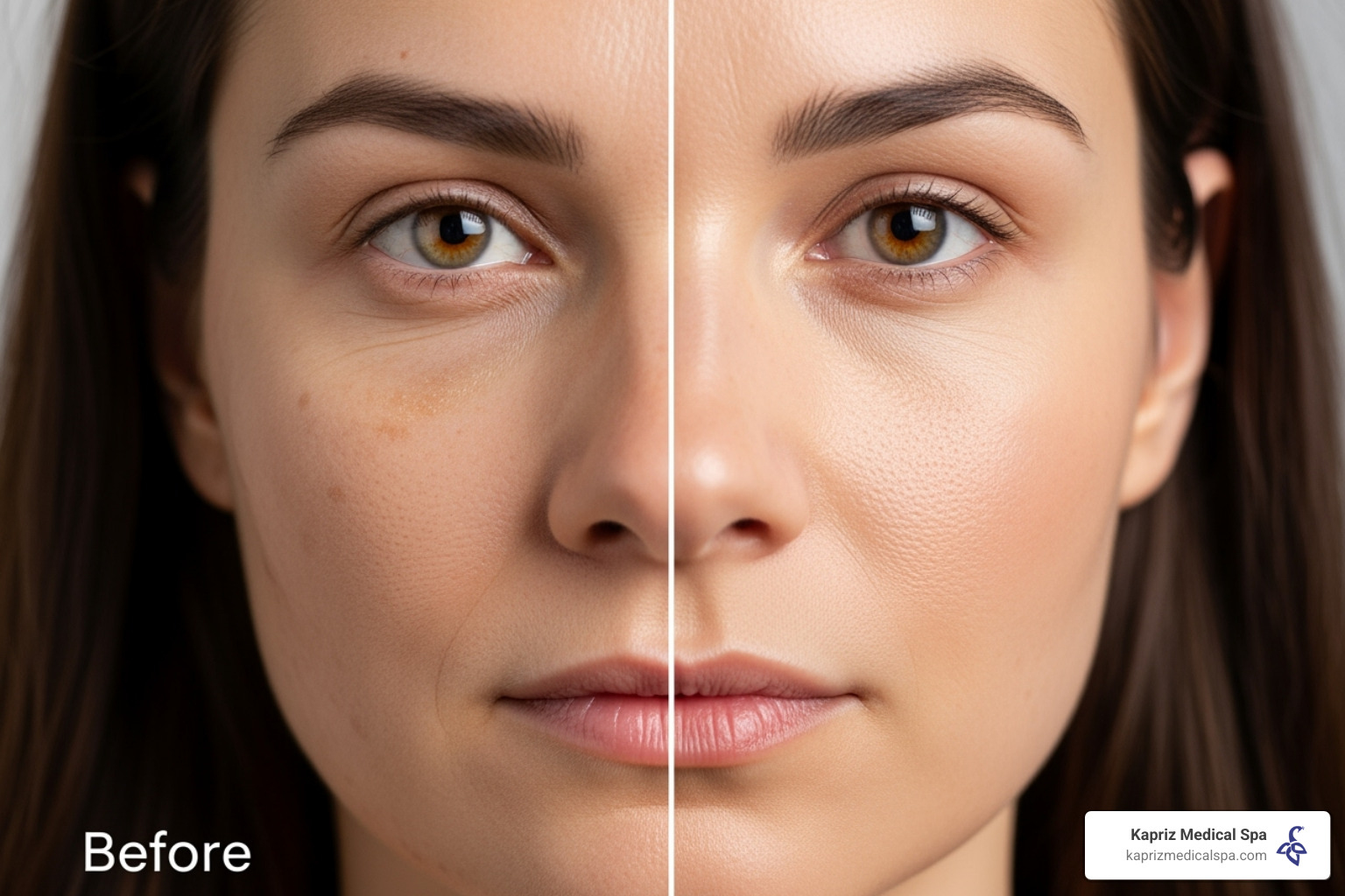 Before and after image showing significant reduction in fine lines and sun spots on a person's face after skin rejuvenation treatment - what is skin rejuvenation treatment