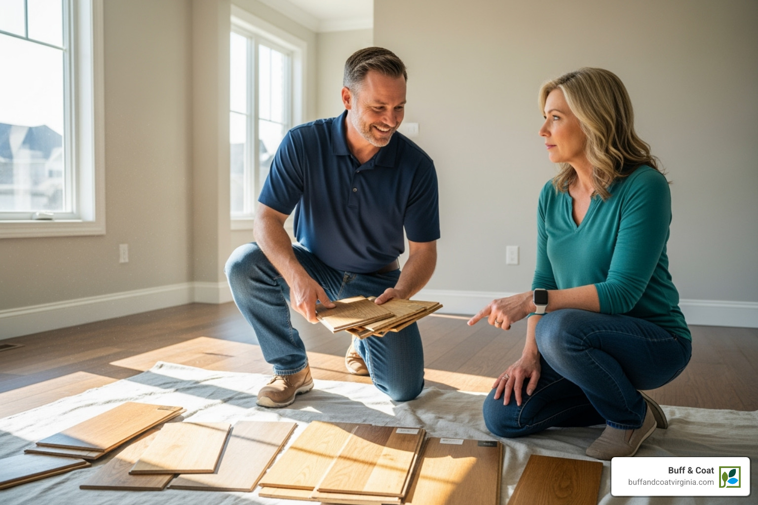 friendly hardwood flooring contractor discussing plans with a homeowner - flooring installer near me friendly hardwood flooring contractor discussing plans with a homeowner - flooring installer near me