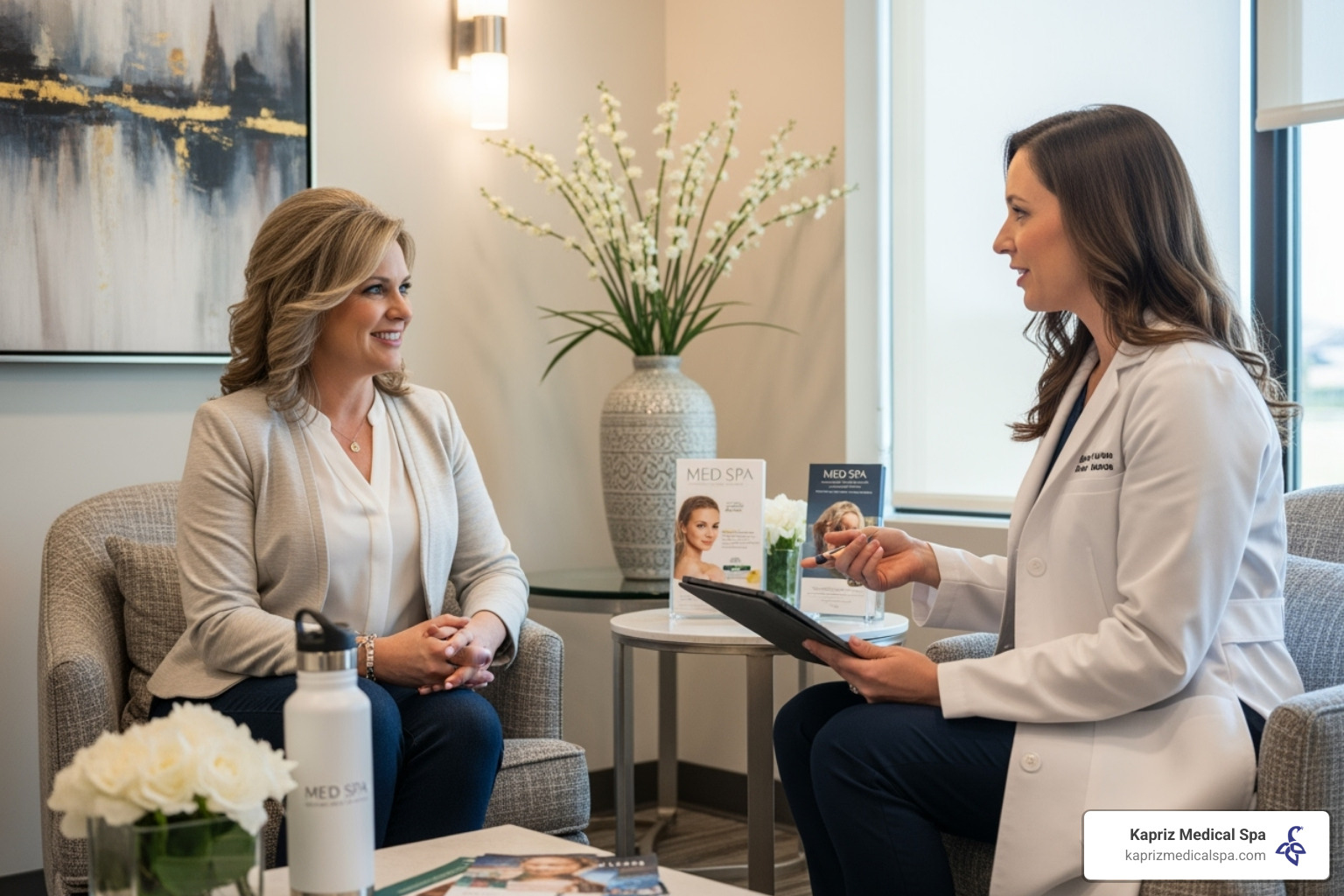 patient consulting with a professional at a med spa - how many botox units for smile lines patient consulting with a professional at a med spa - how many botox units for smile lines