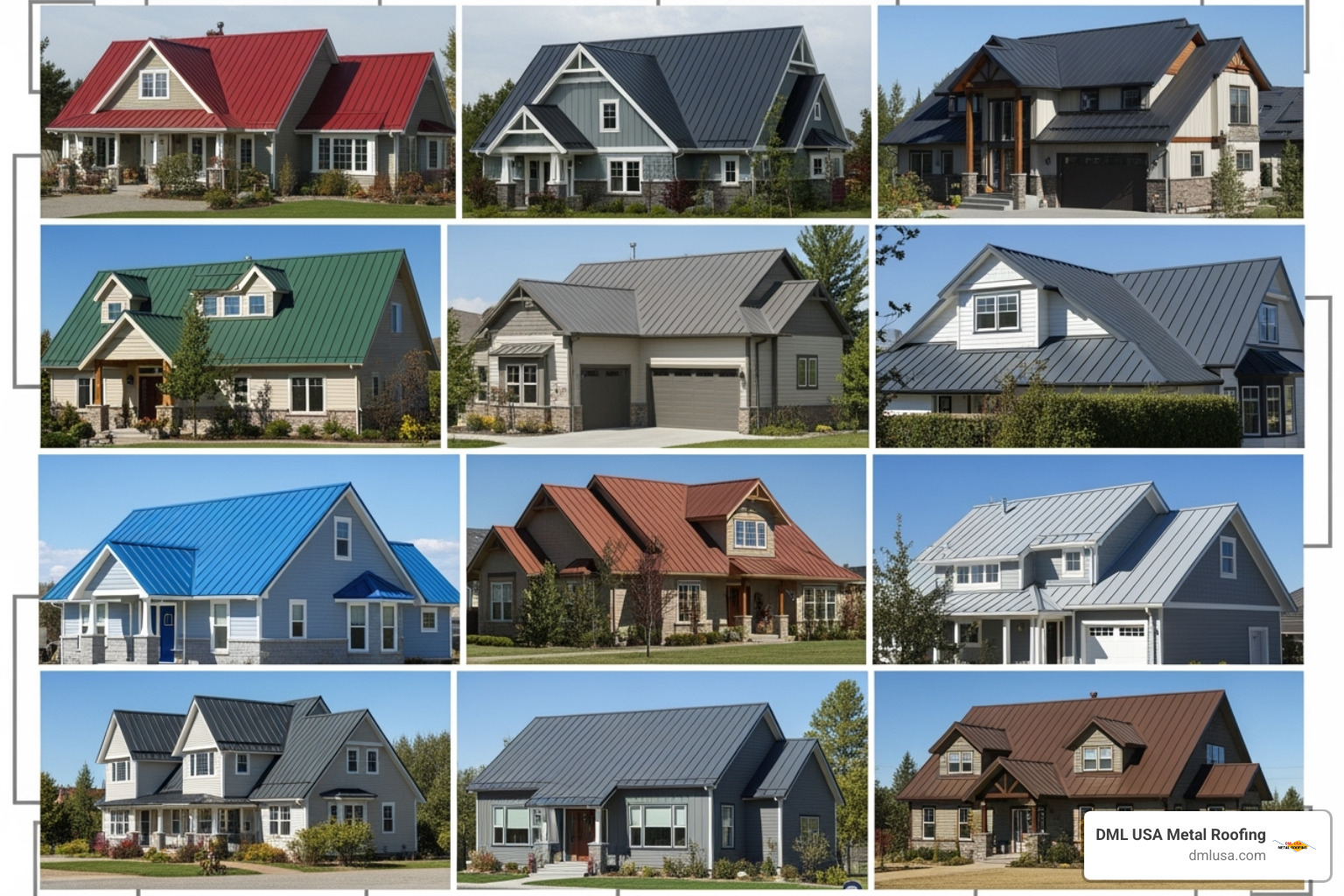 gallery showcasing various metal roof colors and styles on different homes - metal roofs for residential homes