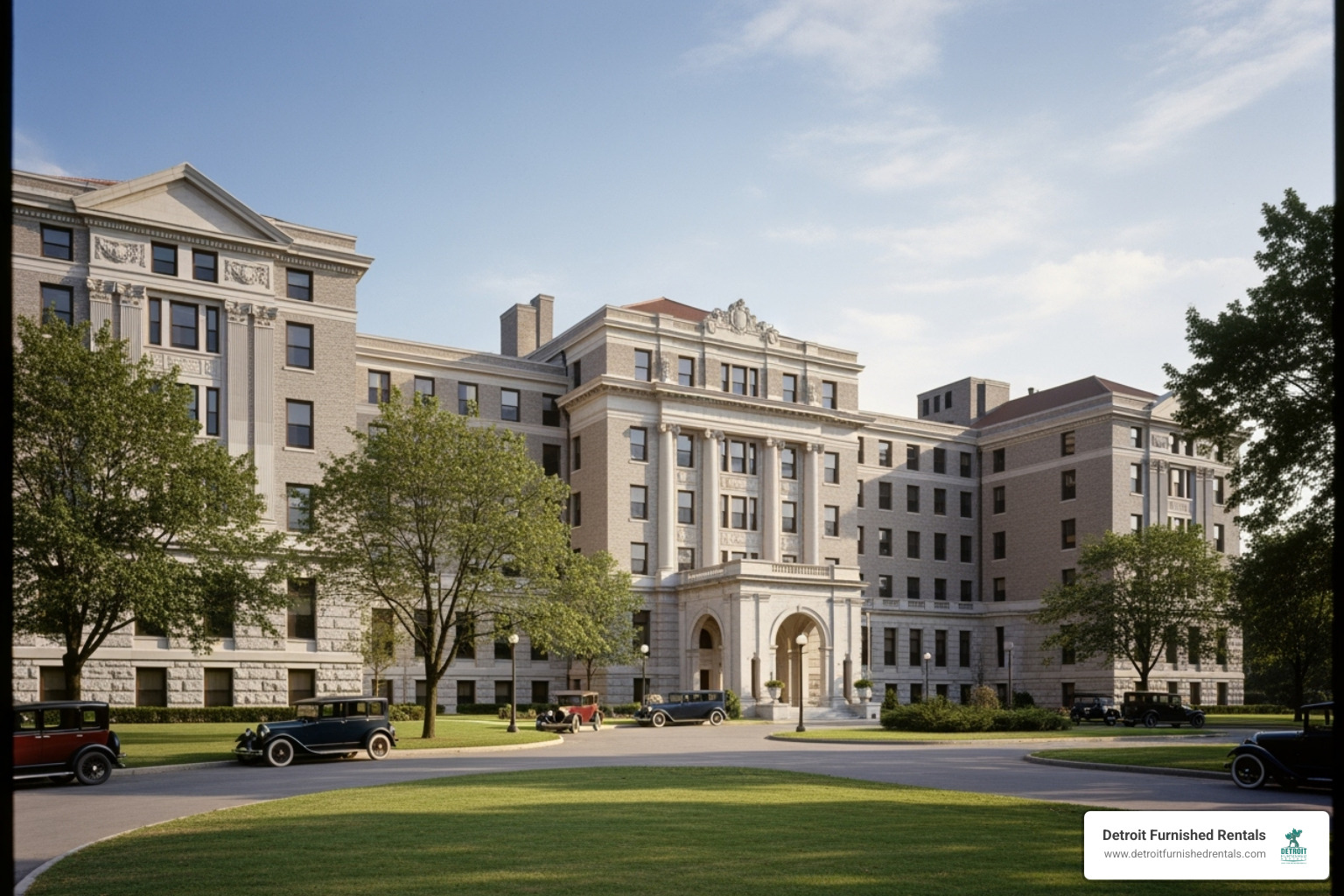 Archival photo of Herman Kiefer Hospital in its prime, showcasing its grand architecture - hospitals in detroit that have closed