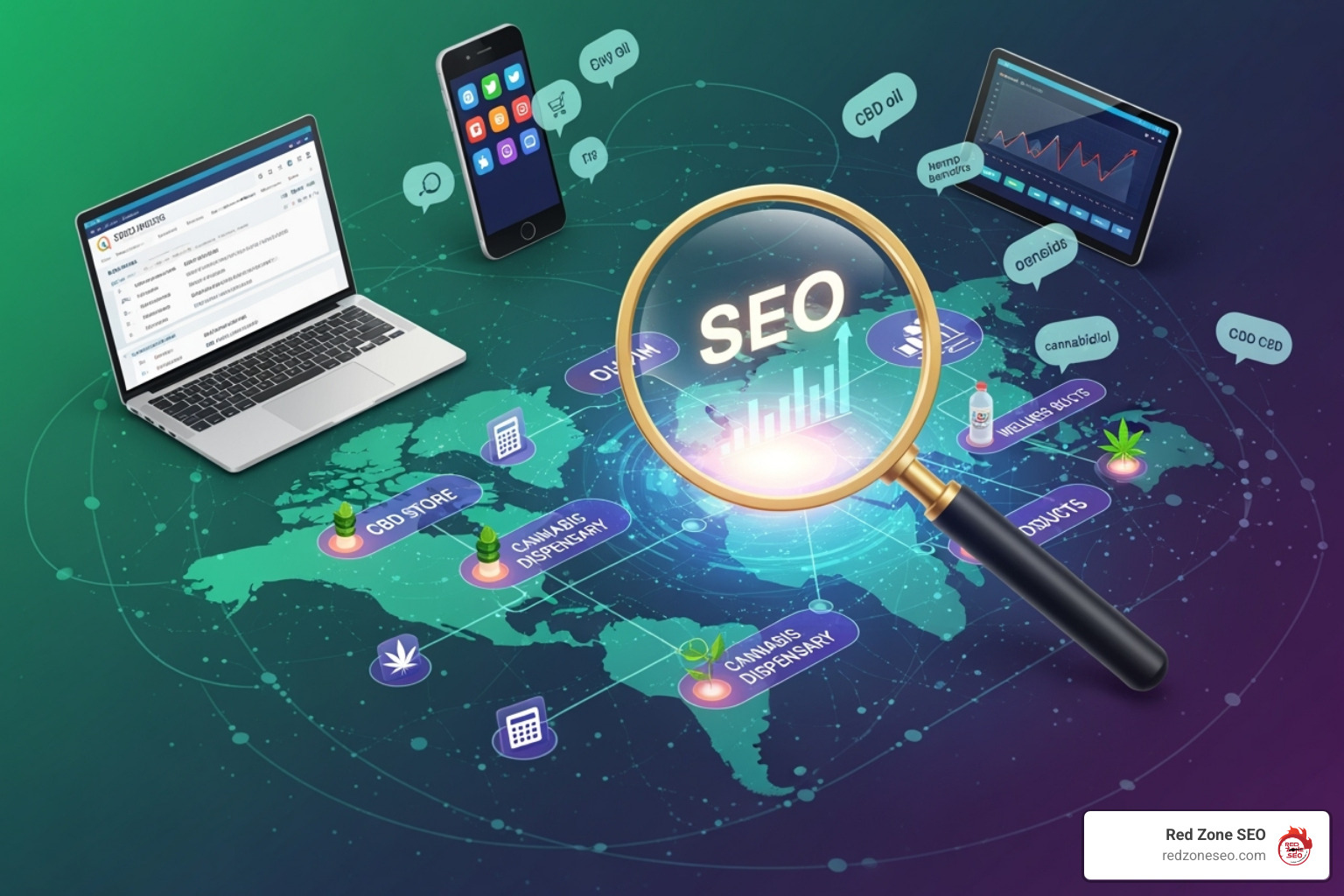 Mobile phone and desktop computer showing a fast-loading CBD website - seo for cbd companies