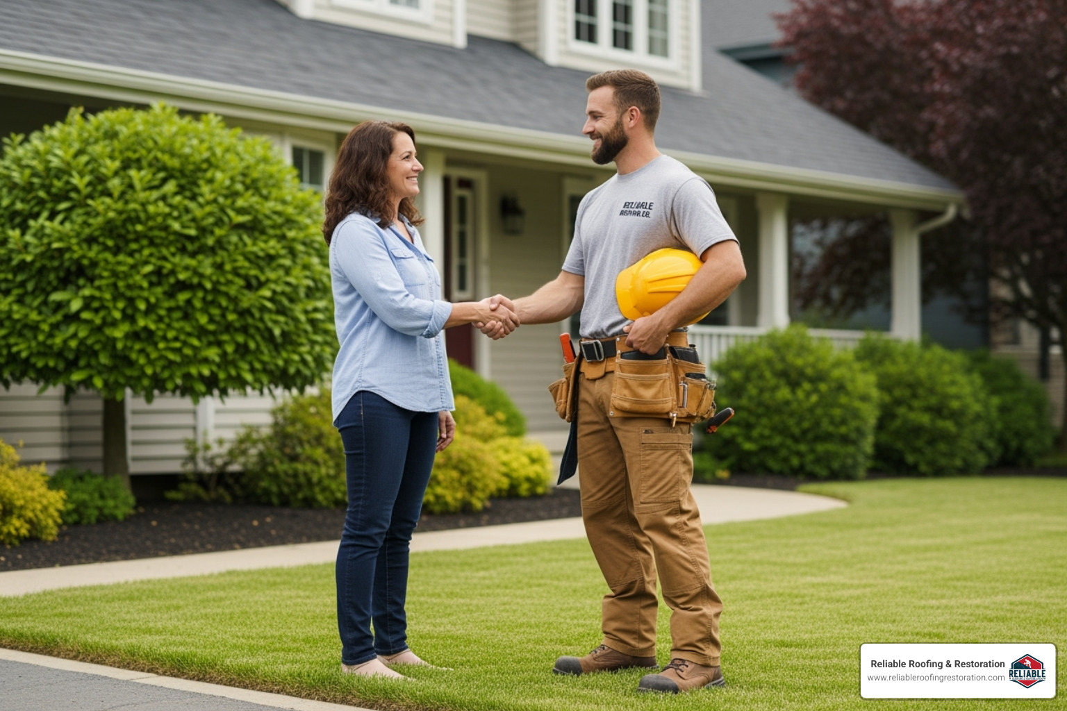 homeowner shaking hands with a professional roofer - roofing services near me homeowner shaking hands with a professional roofer - roofing services near me
