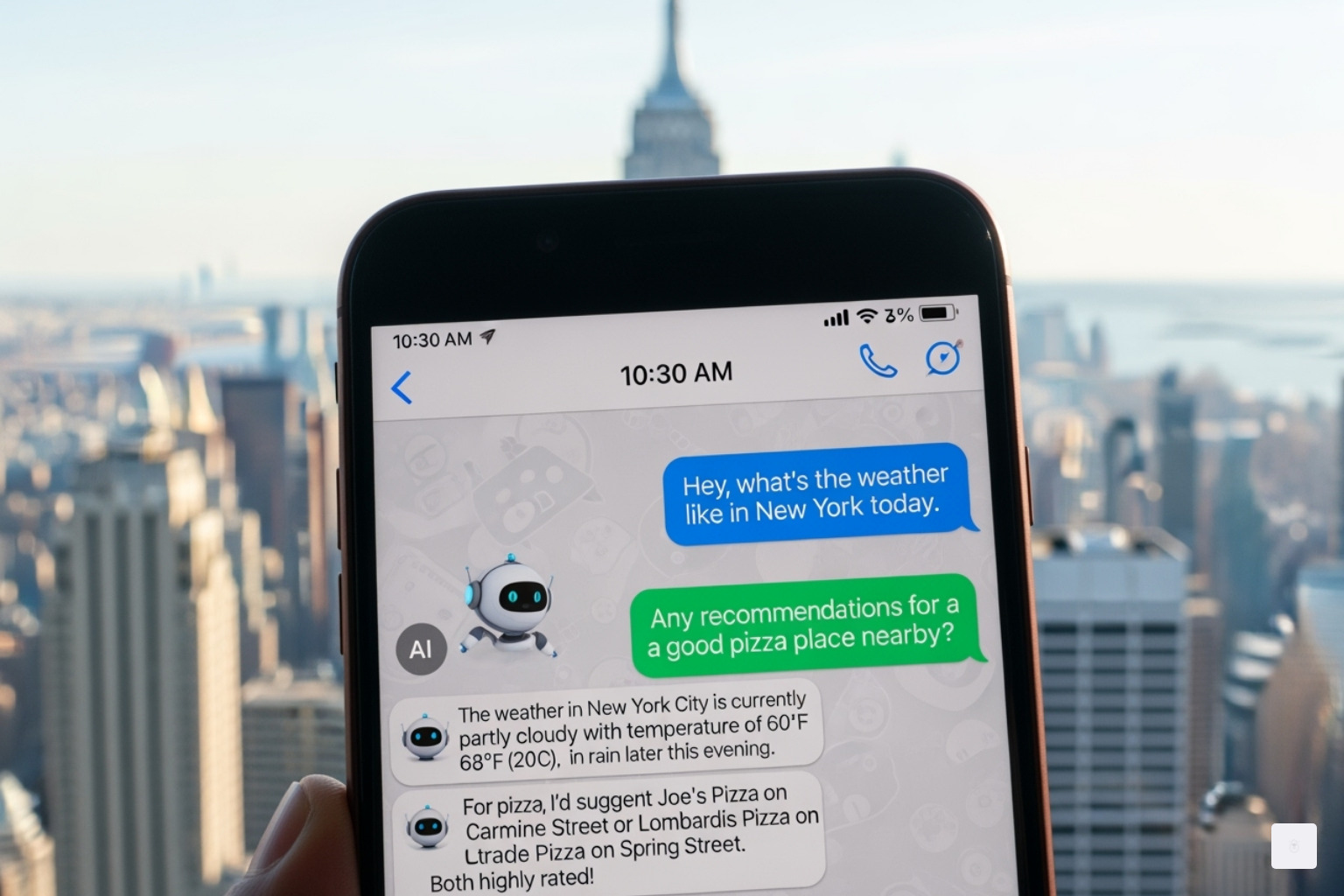 image of a chat conversation with an AI character representing New York City - polybuzz