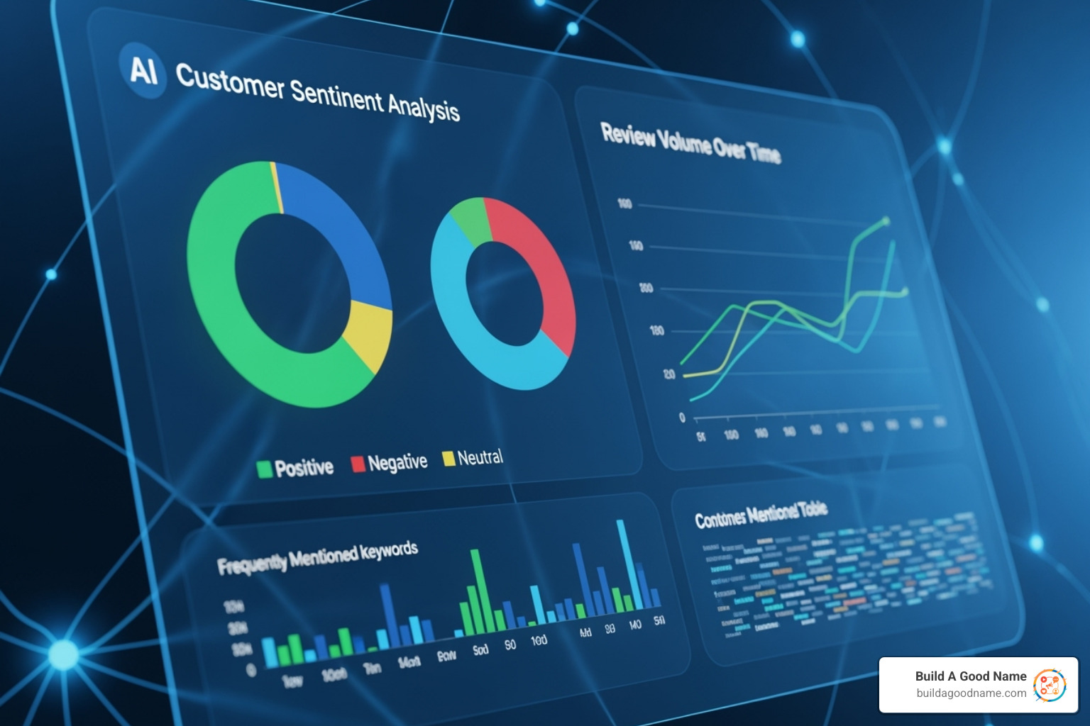 AI-powered dashboard showing customer sentiment analysis and review trends - review request automation