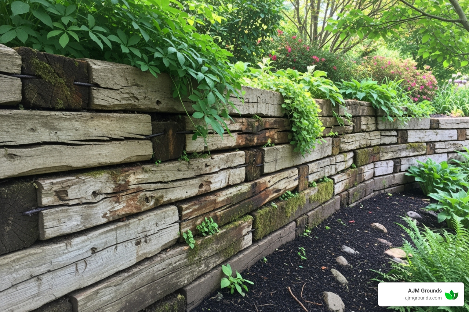 rustic timber retaining wall - retaining wall installation cost