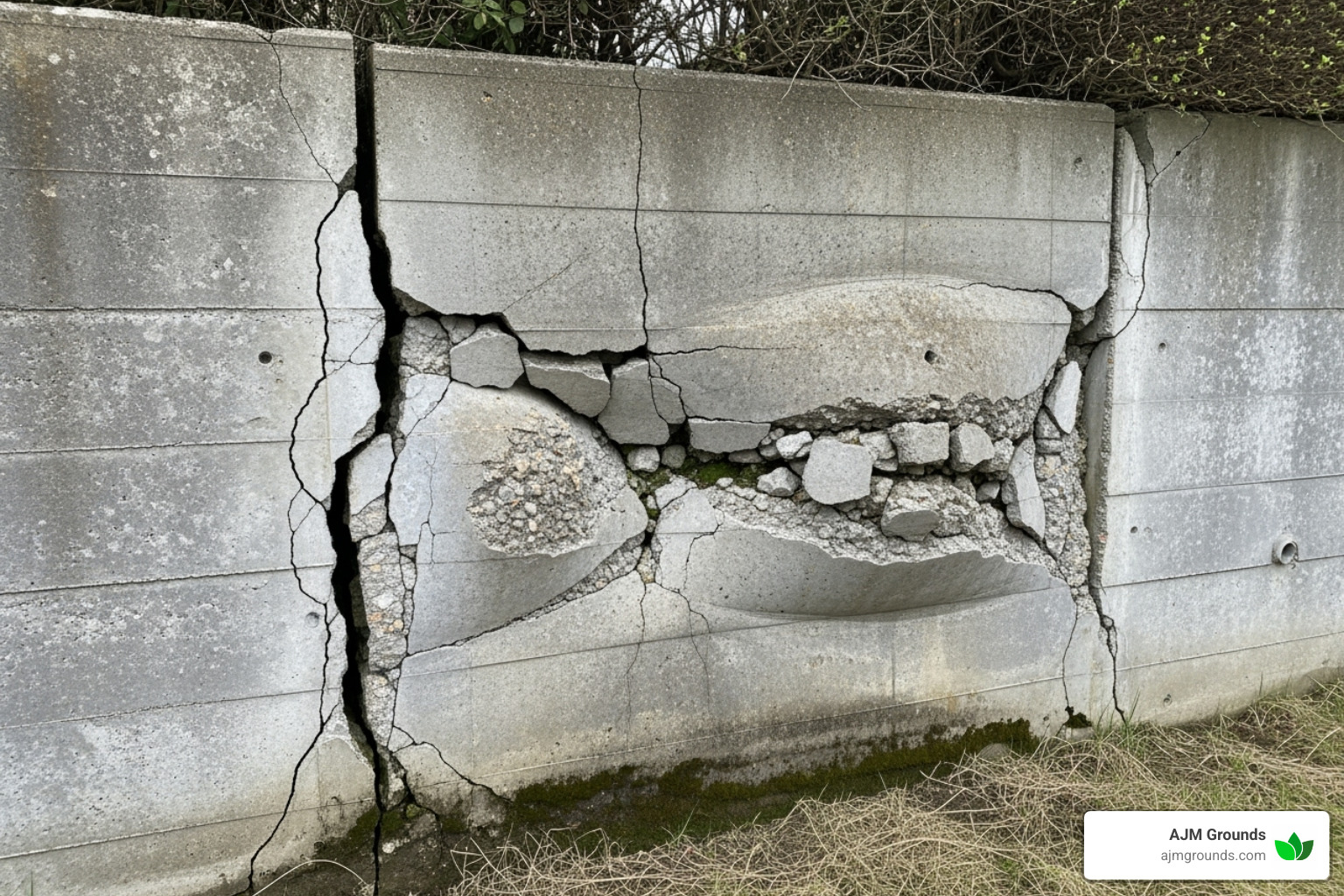 Retaining wall showing clear signs of damage like bulging and cracking - retaining walls repairs