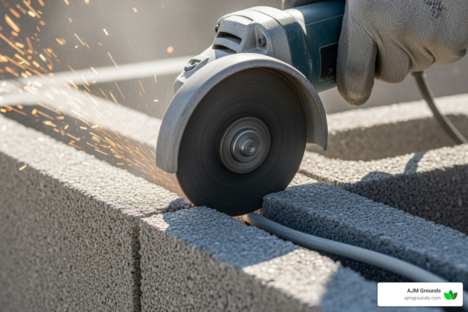 channel being cut into a retaining wall block for wiring - retaining wall lights installation channel being cut into a retaining wall block for wiring - retaining wall lights installation