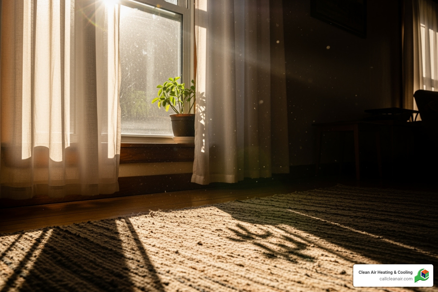 Sun-drenched window with curtains partially drawn - air conditioner size chart