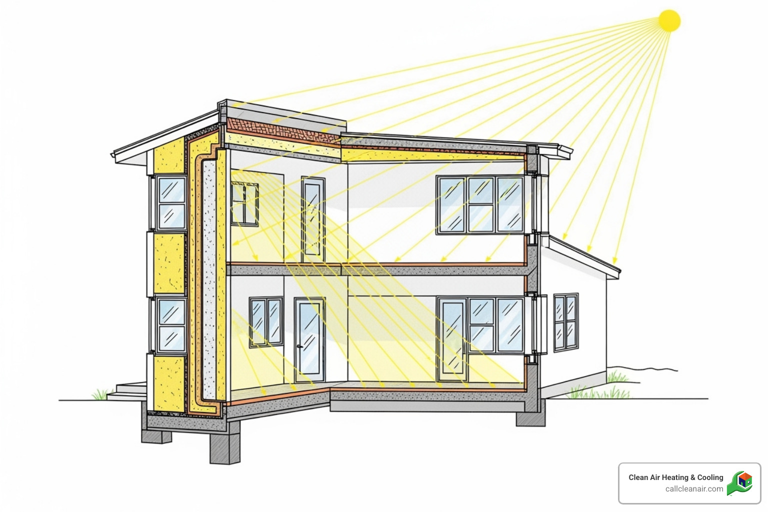 home diagram highlighting factors like windows, insulation, and sun exposure - mini split sizing calculator