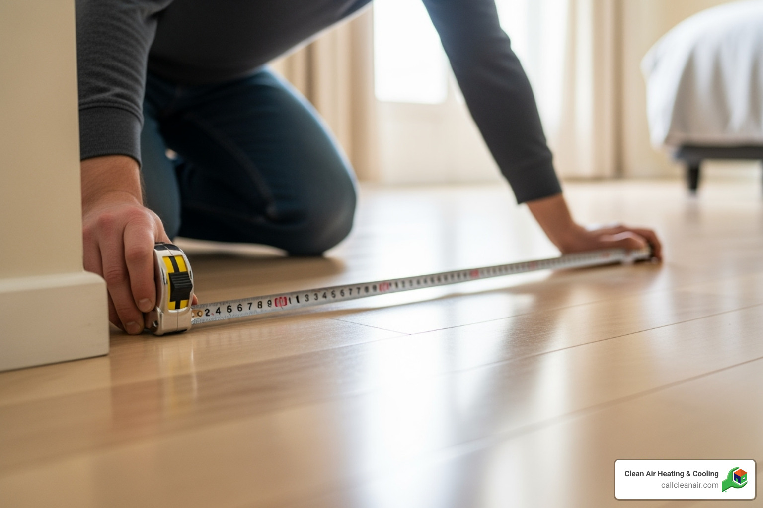 person using a tape measure in a room - ductless sizing chart
