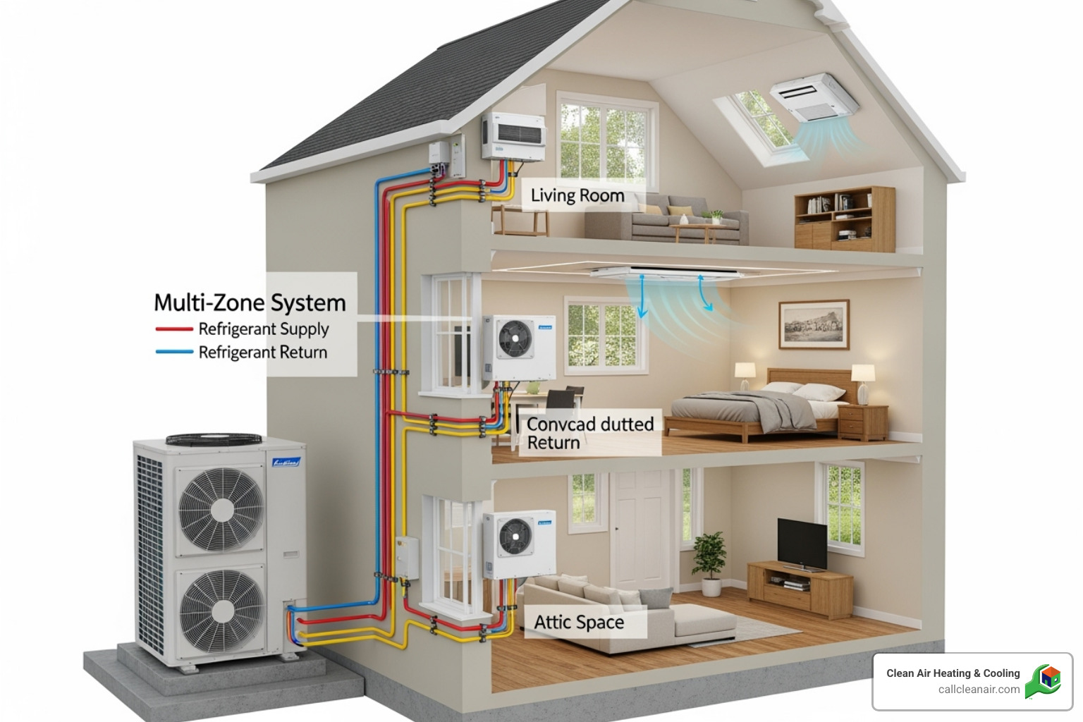 multi-zone system with one outdoor unit connected to multiple indoor units - ductless sizing chart