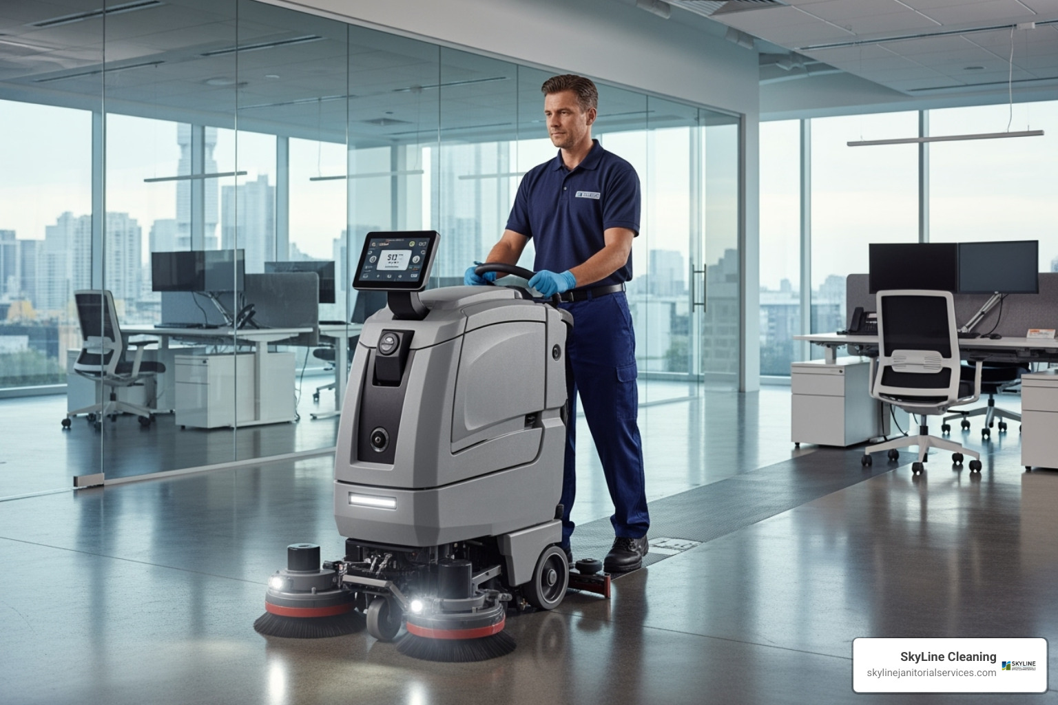 Cleaning professional with advanced equipment - custodial companies near me