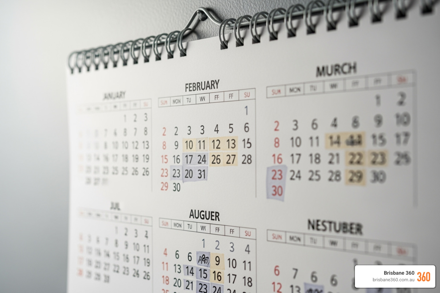 Calendar highlighting peak seasons like Queensland school holidays and the summer months. - rent a bus and driver near me