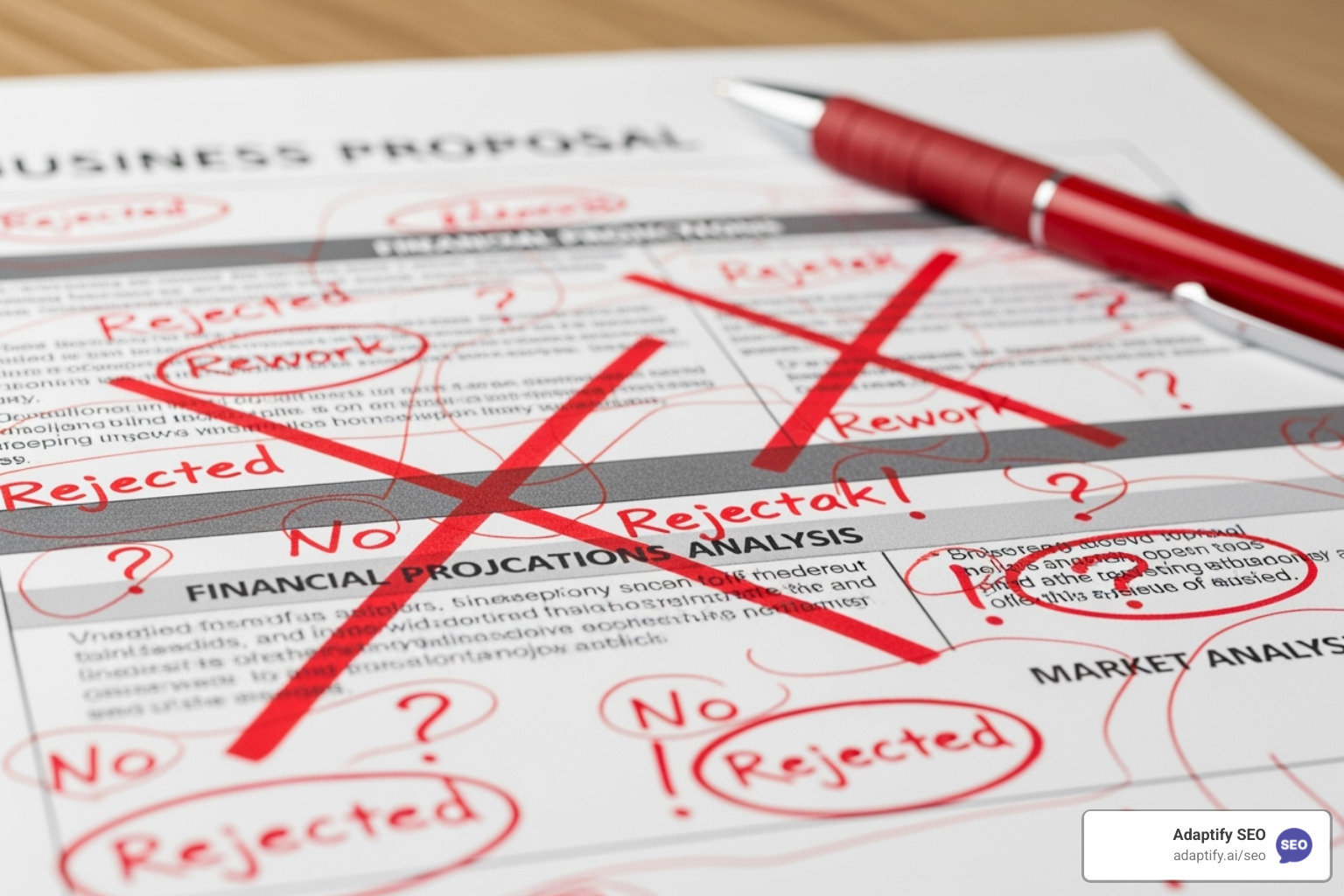 rejected proposal document with red marks - seo proposal template free