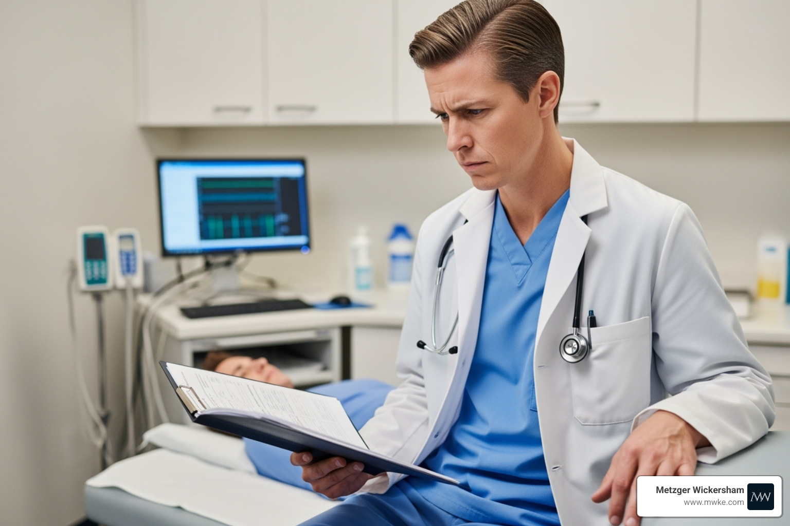 of a doctor looking at a patient's chart with a concerned expression. - statute of limitations for medical malpractice in pennsylvania