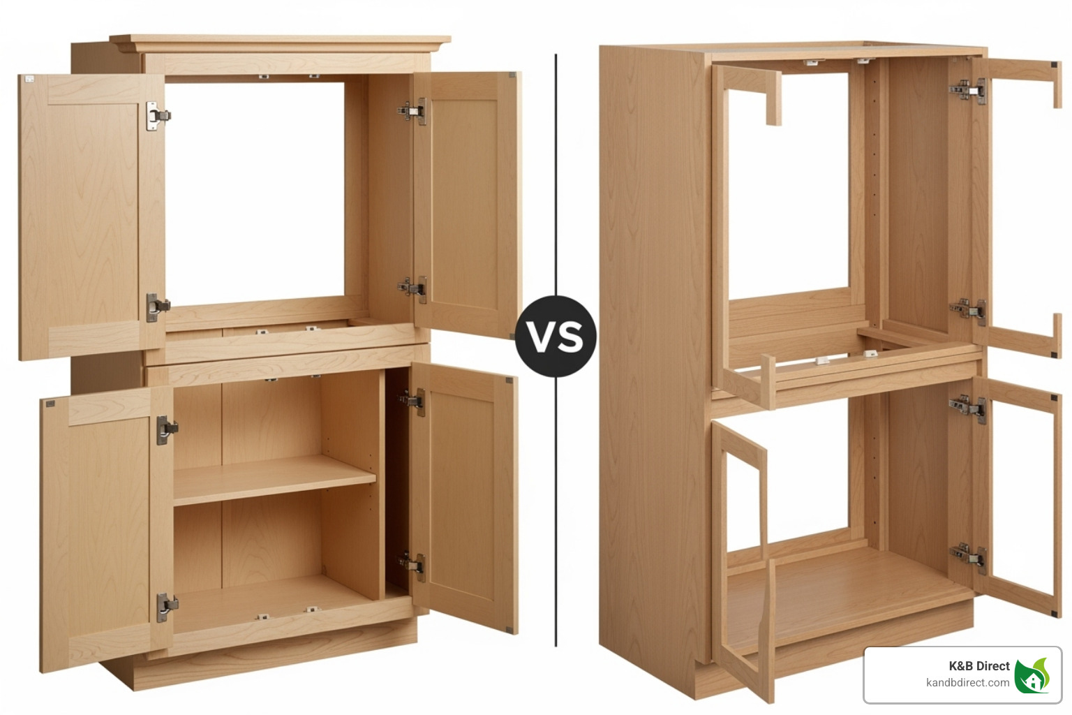 side-by-side comparison of framed and frameless cabinet construction - wood cabinet side-by-side comparison of framed and frameless cabinet construction - wood cabinet