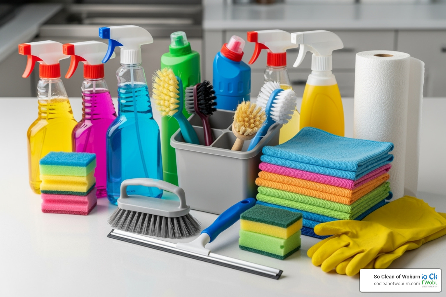 a well-organized set of professional cleaning supplies - professional cleaning business