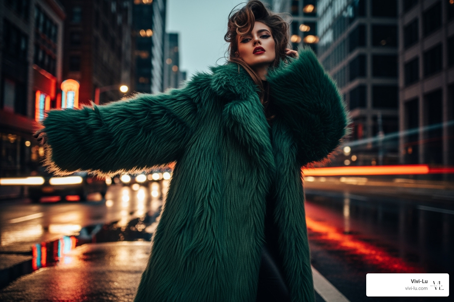 woman in a dramatic, oversized faux fur coat - autumn outfits for ladies 2025