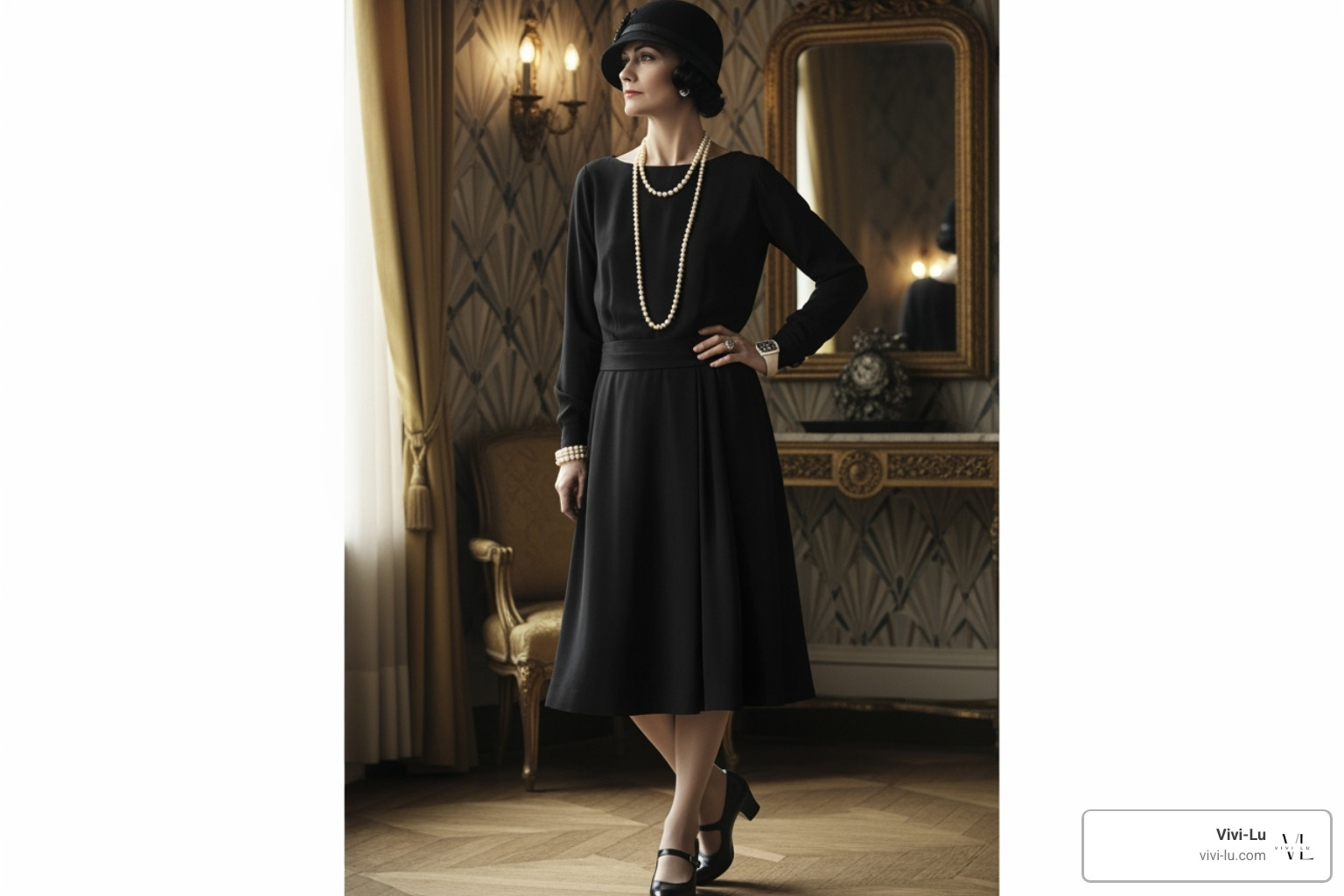Coco Chanel or one of her iconic 1920s designs - roaring 20s women's fashion