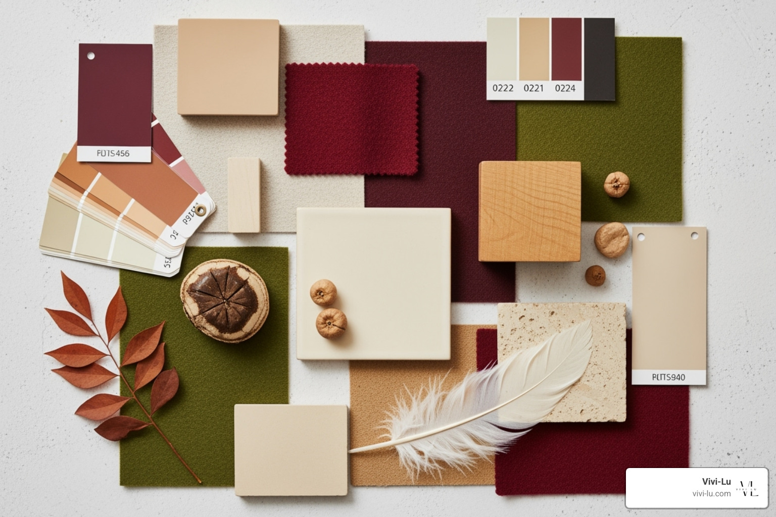 a mood board showcasing popular autumn colors like burgundy, olive green, and warm neutrals - womens autumn clothes