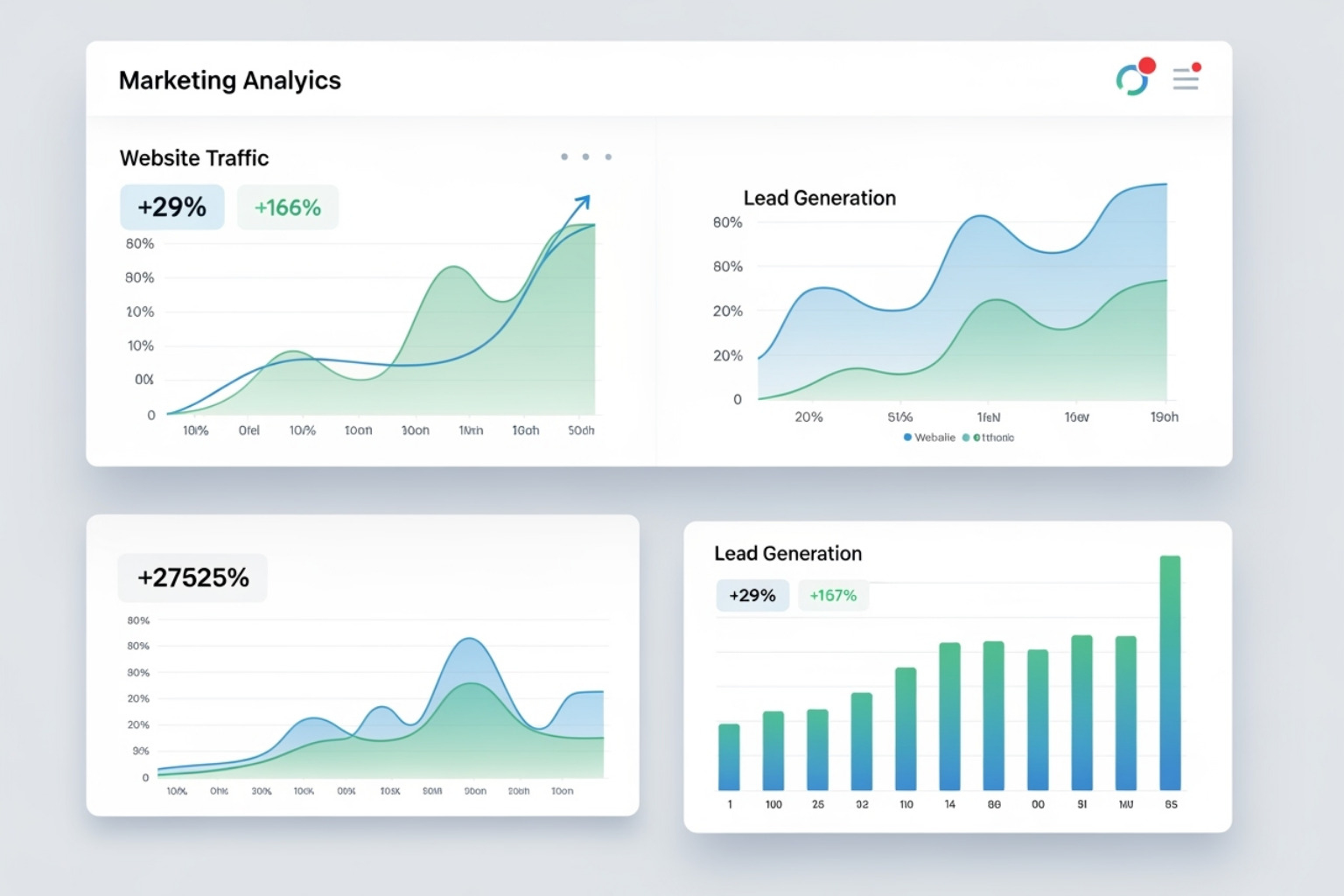 clean, easy-to-understand marketing analytics dashboard showing upward trends in traffic and leads - contractor seo agency