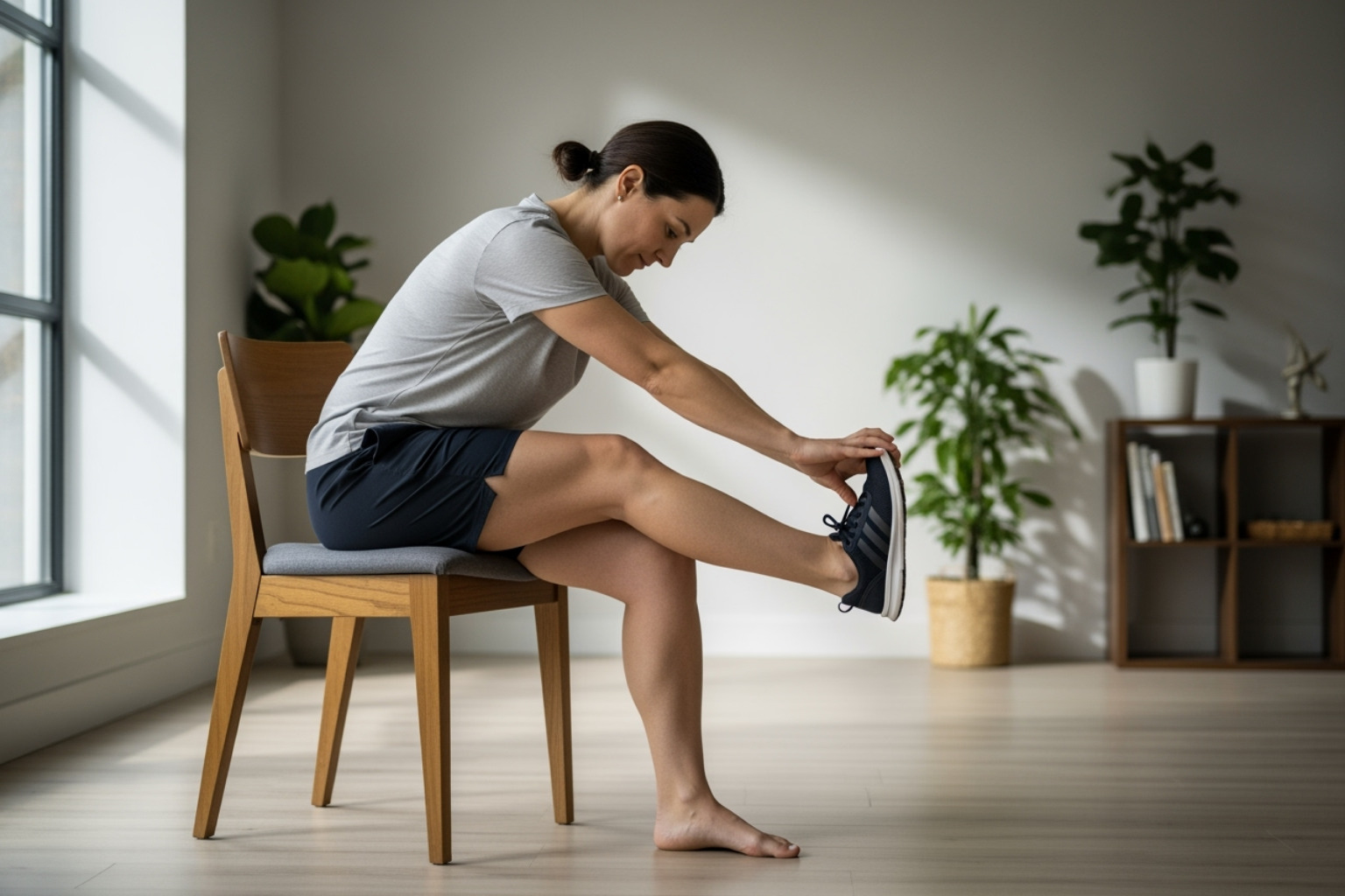 Image of a person performing a seated piriformis stretch - sciatica pain relief