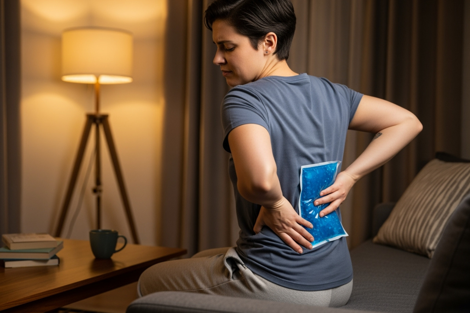 a person applying a cold pack to their lower back - lower back pain causes