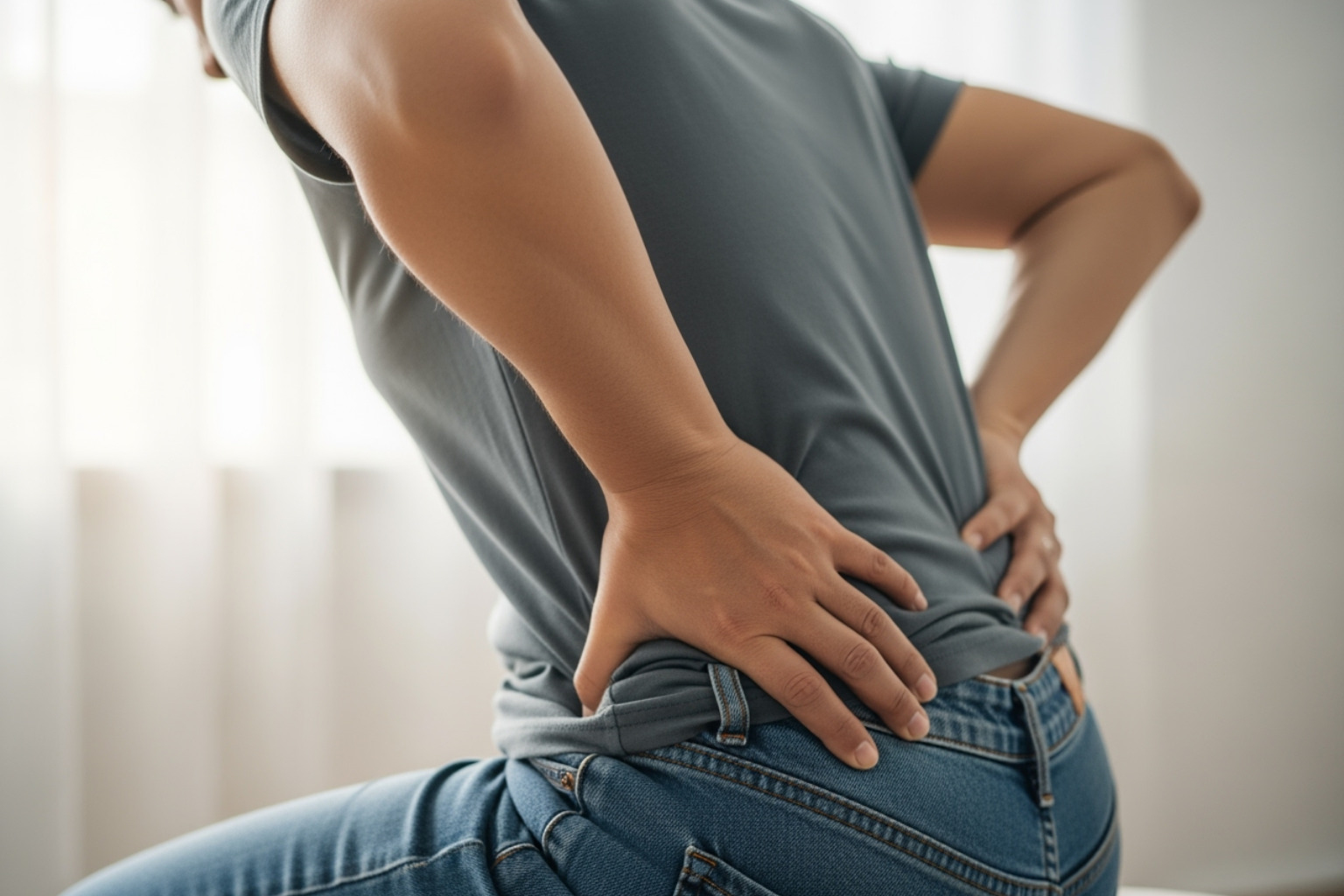 person holding their lower back in discomfort - lower back pain causes