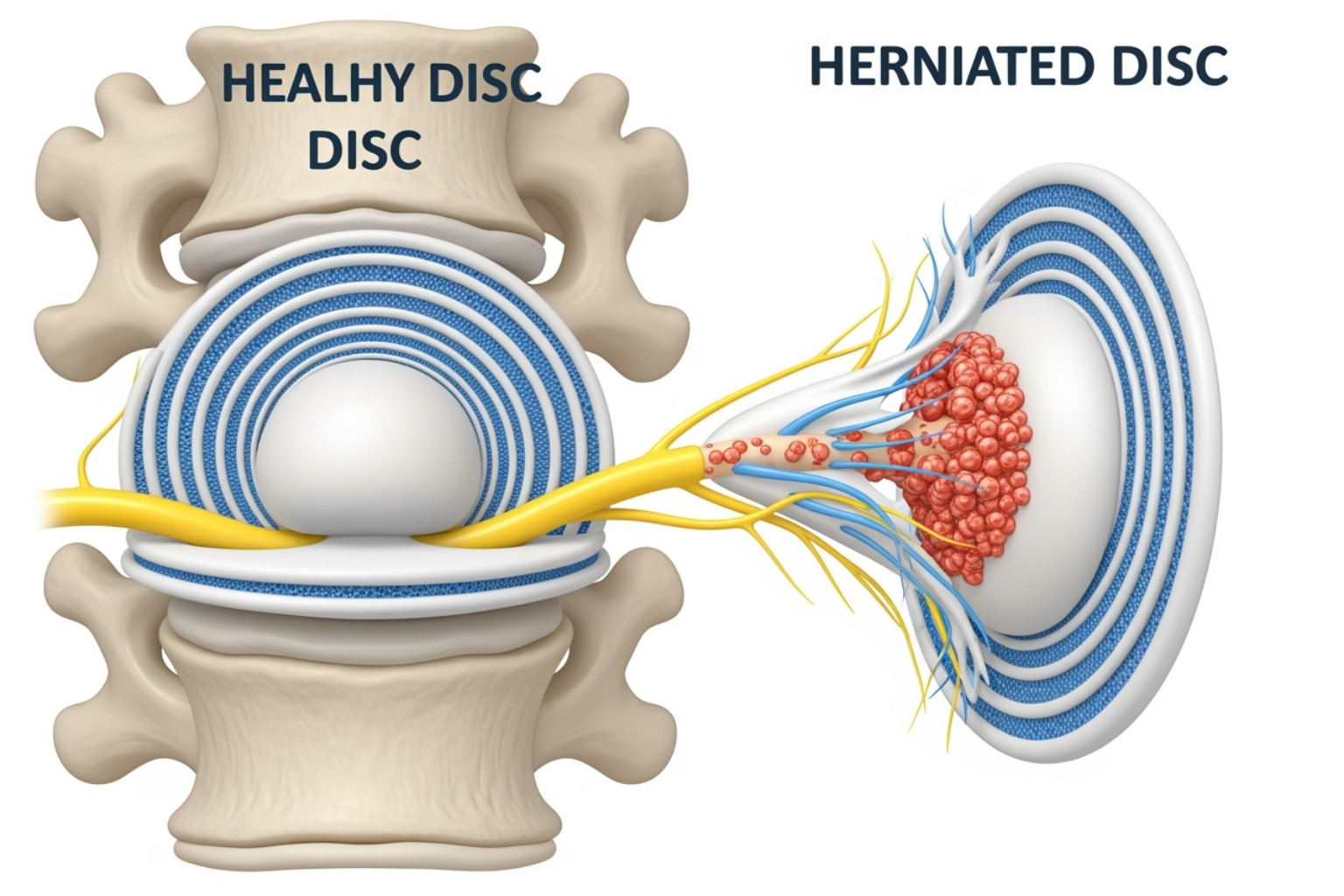 illustration of a healthy disc vs. a herniated disc - lower back pain causes