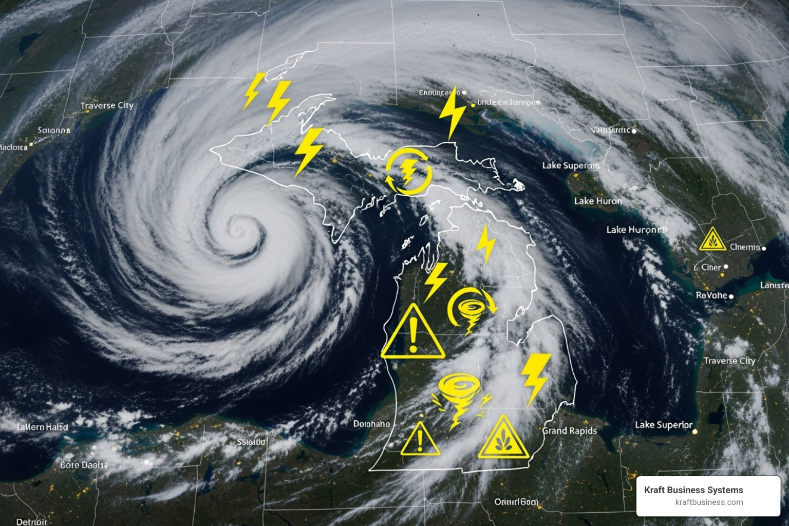 A weather alert map over Michigan - IT disaster recovery Grand Rapids