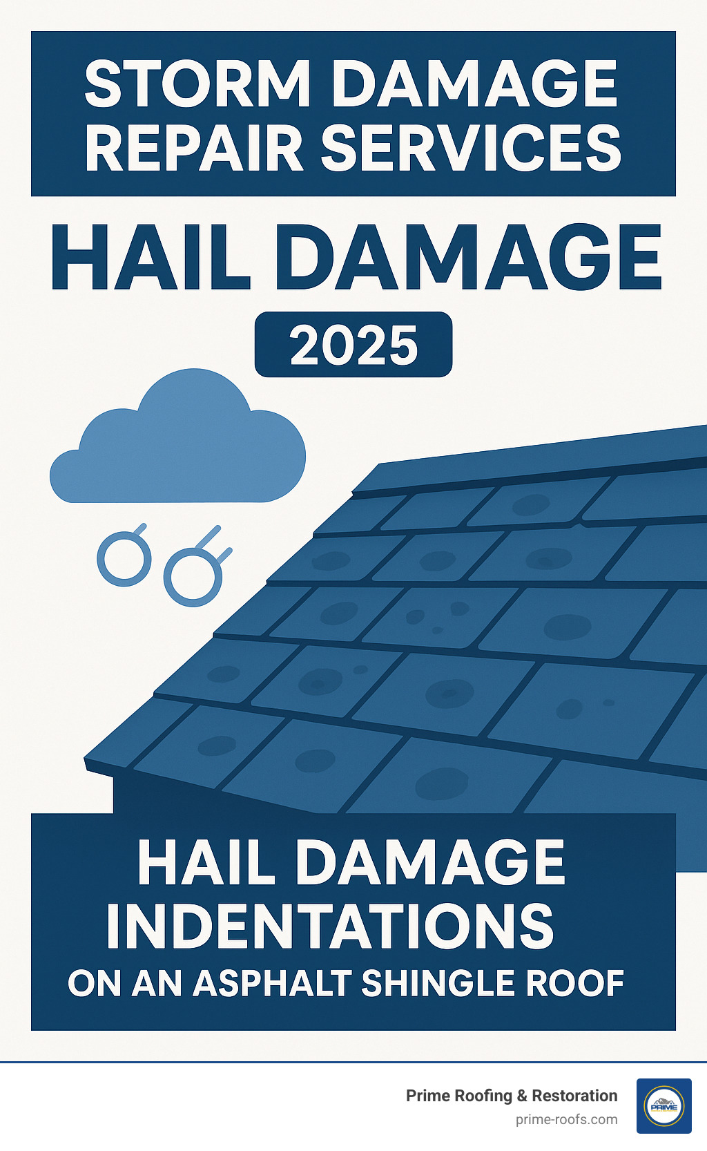 hail damage indentations on an asphalt shingle roof - storm damage repair services