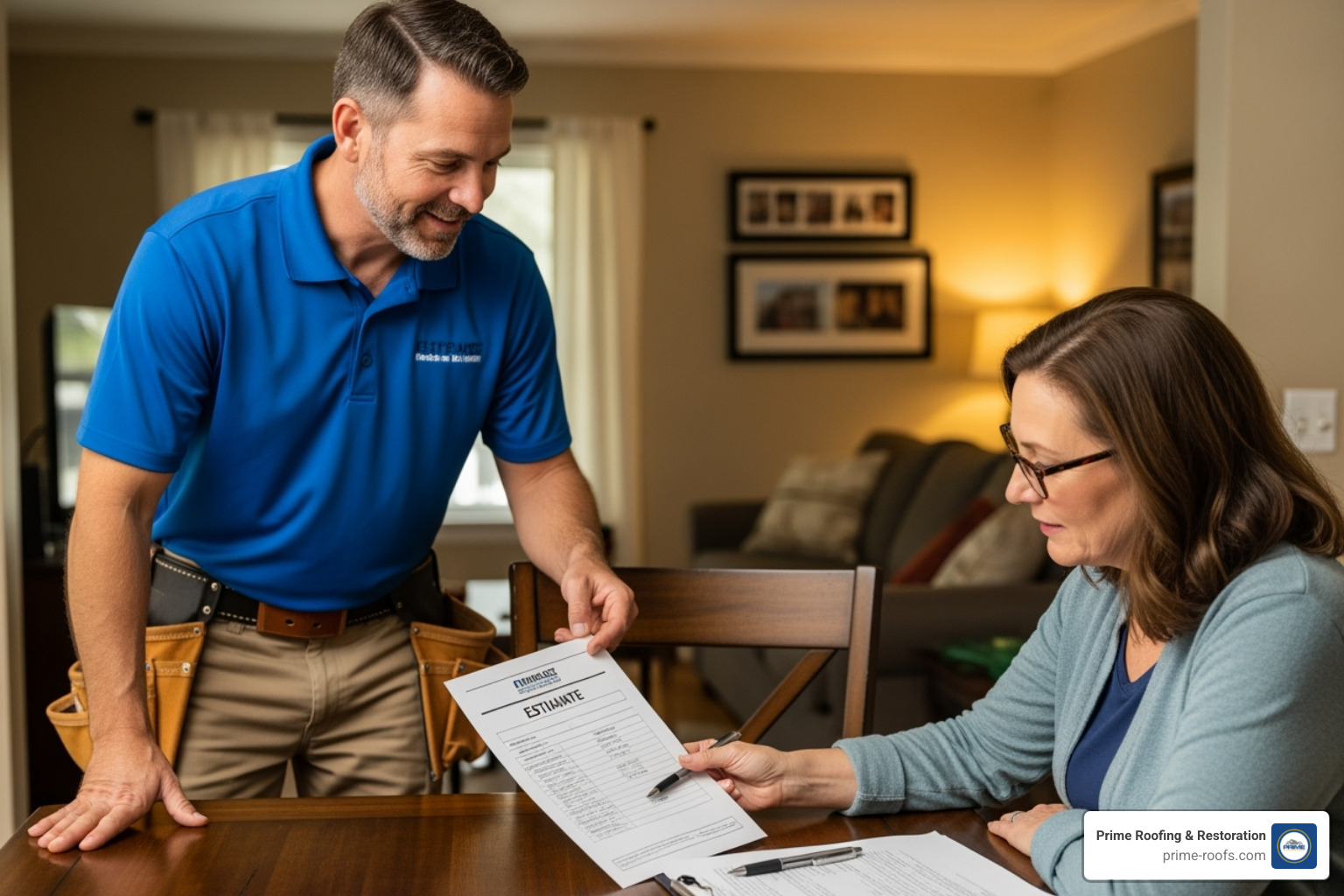 professional roofer providing a written estimate to a homeowner - Roofing contractor Alabaster AL