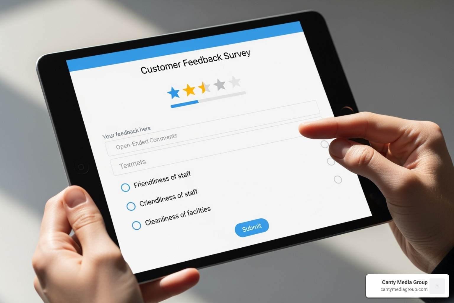 of a customer feedback survey on a tablet - low customer engagement