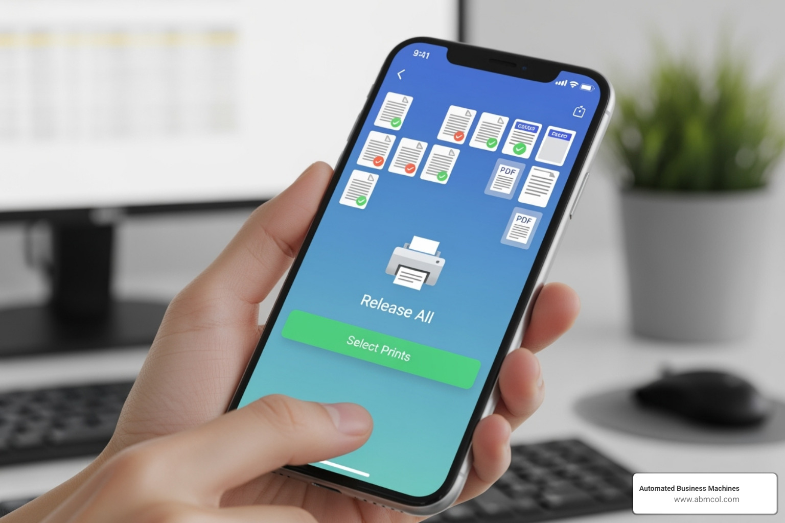 mobile phone screen showing a print release app - laser printer secure
