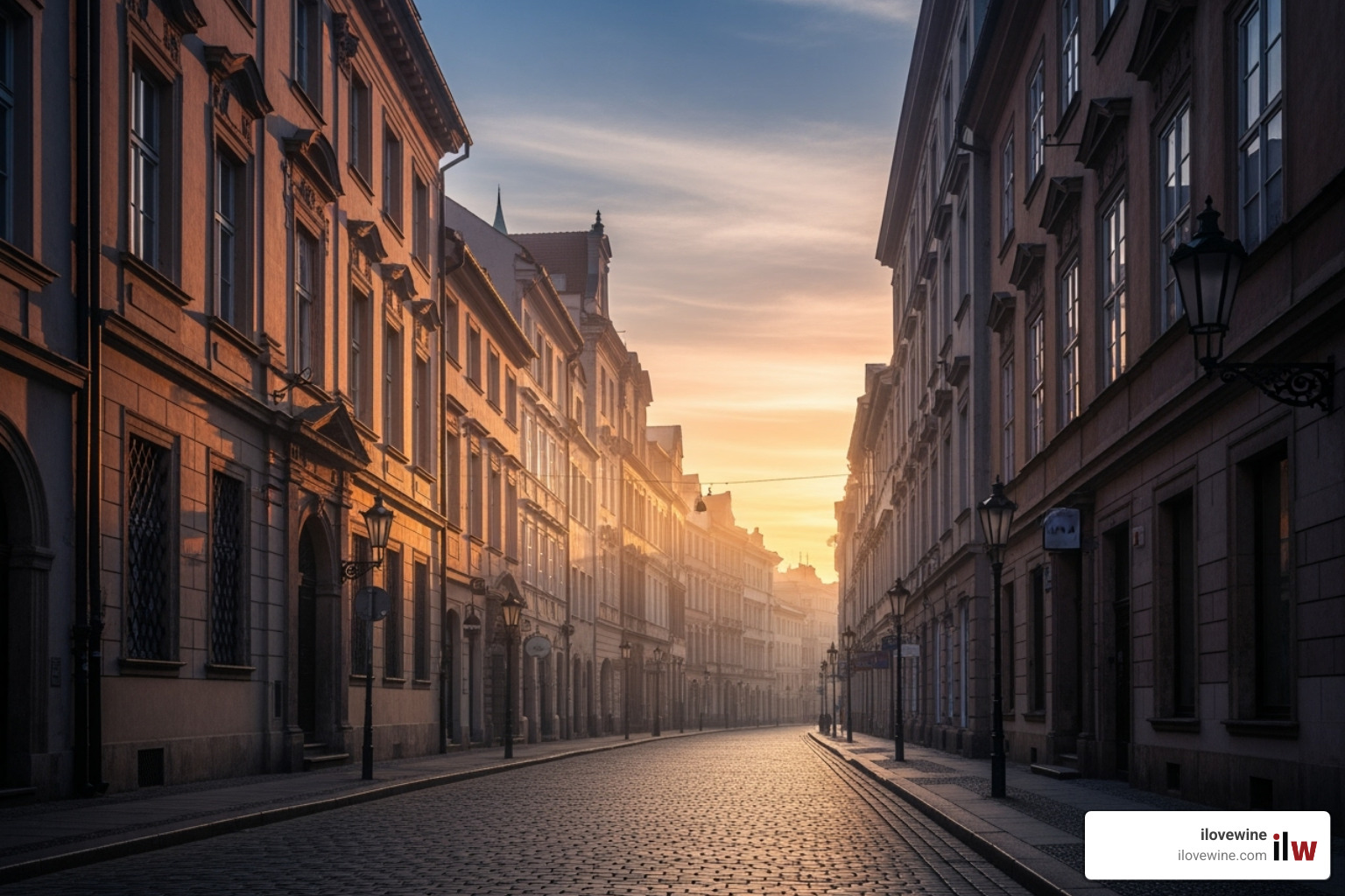less-crowded European street in the early morning - European summer holidays